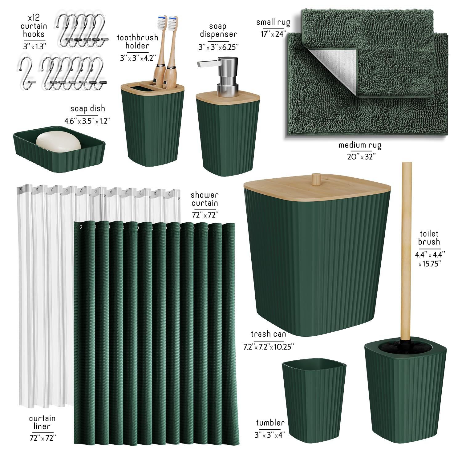 Hunter Green 22-Piece Waffle Texture Polyester Bathroom Accessories Set