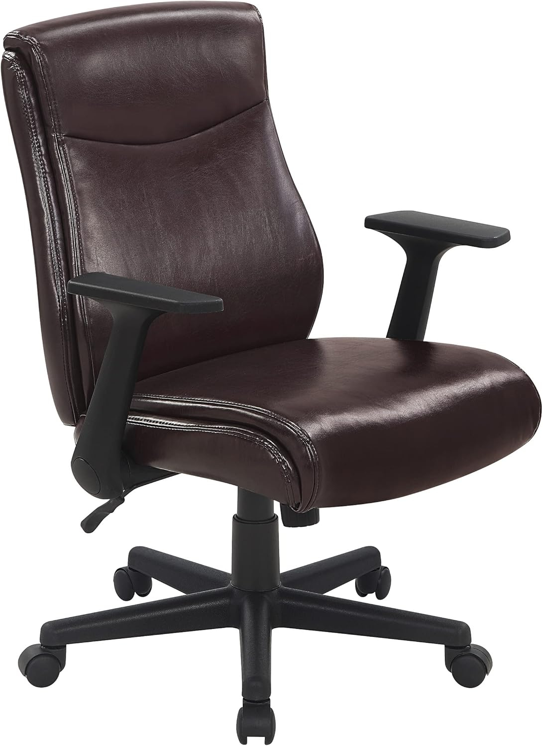 Mid-Back Managers Office Chair with Flip Up Arms in Chocolate Faux Leather