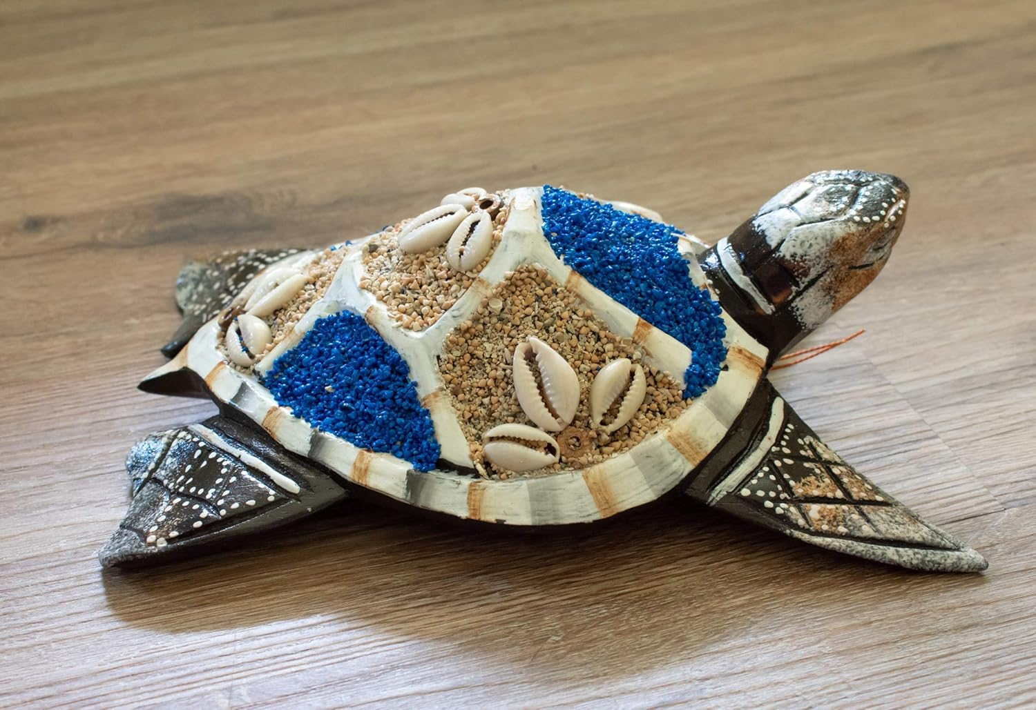 Wooden Tortoise Turtle Home Decor Sculpture Statue Wall Hanging Handmade Seaside Tropical Nautical Ocean Coastal Blue - 8" long x 5" wide x 2.5" tall