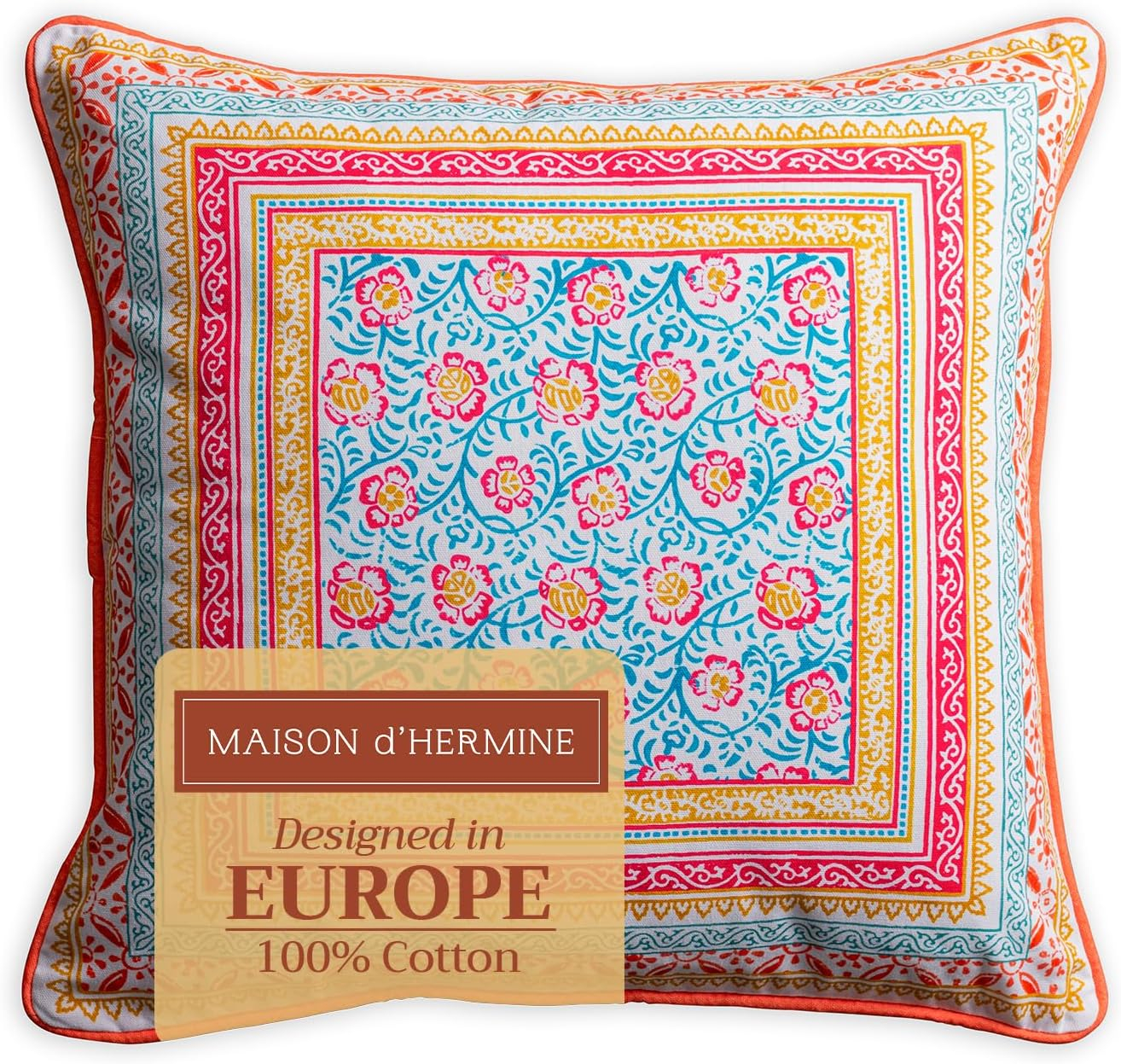 Maison d' Hermine Decorative Pillow Covers 18 x 18 Inch Square 100% Cotton Throw Pillow Covers with Invisible Zipper Cushion Case for Living Room Couch, Chair, Sofas, Bedroom, Home (Katmandou - Doda)