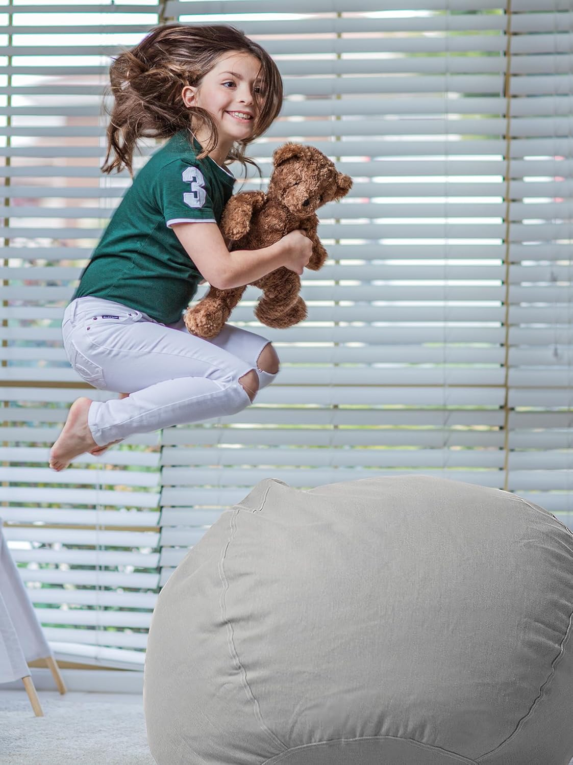 Wekapo Stuffed Animal Storage Bean Bag Chair Cover for Kids | Stuffable Zipper Beanbag for Organizing Children Plush Toys Large Premium Cotton Canvas (Solid Grey, X-Large)