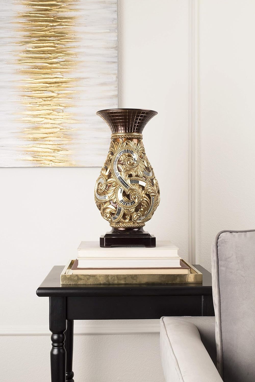 Daliyah Gourd-Shaped Hand Painted Decorative Vase with Mirrored Accents