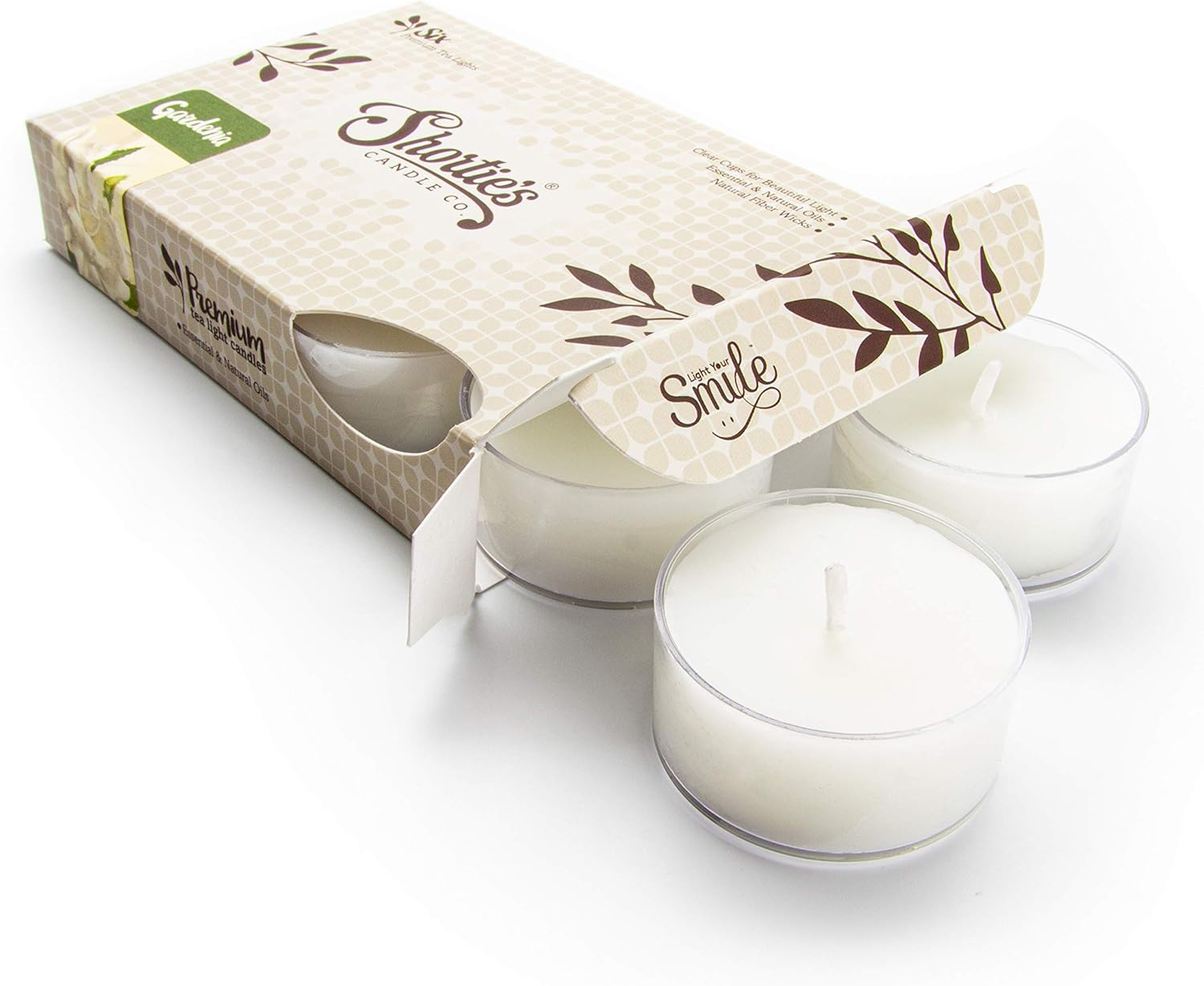 Pure Gardenia Premium Tealight Candles - Highly Scented with Essential & Natural Oils - 6 White Tea Lights - Beautiful Candlelight - Made in The USA - Flower & Floral Collection