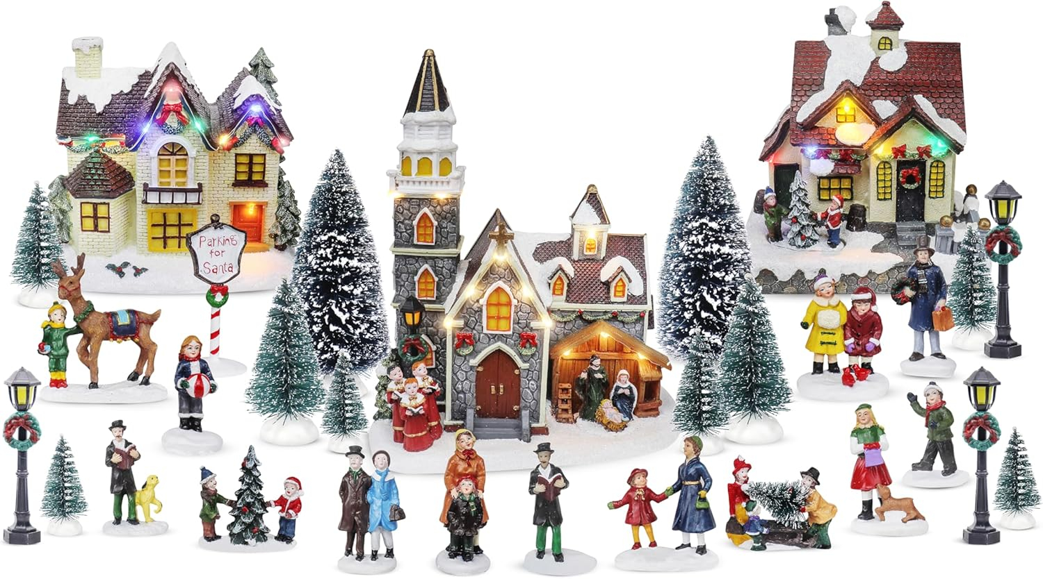 TOP TREASURES Christmas Village Set 6" Christmas Occasion Resin Figurines, Set of 30