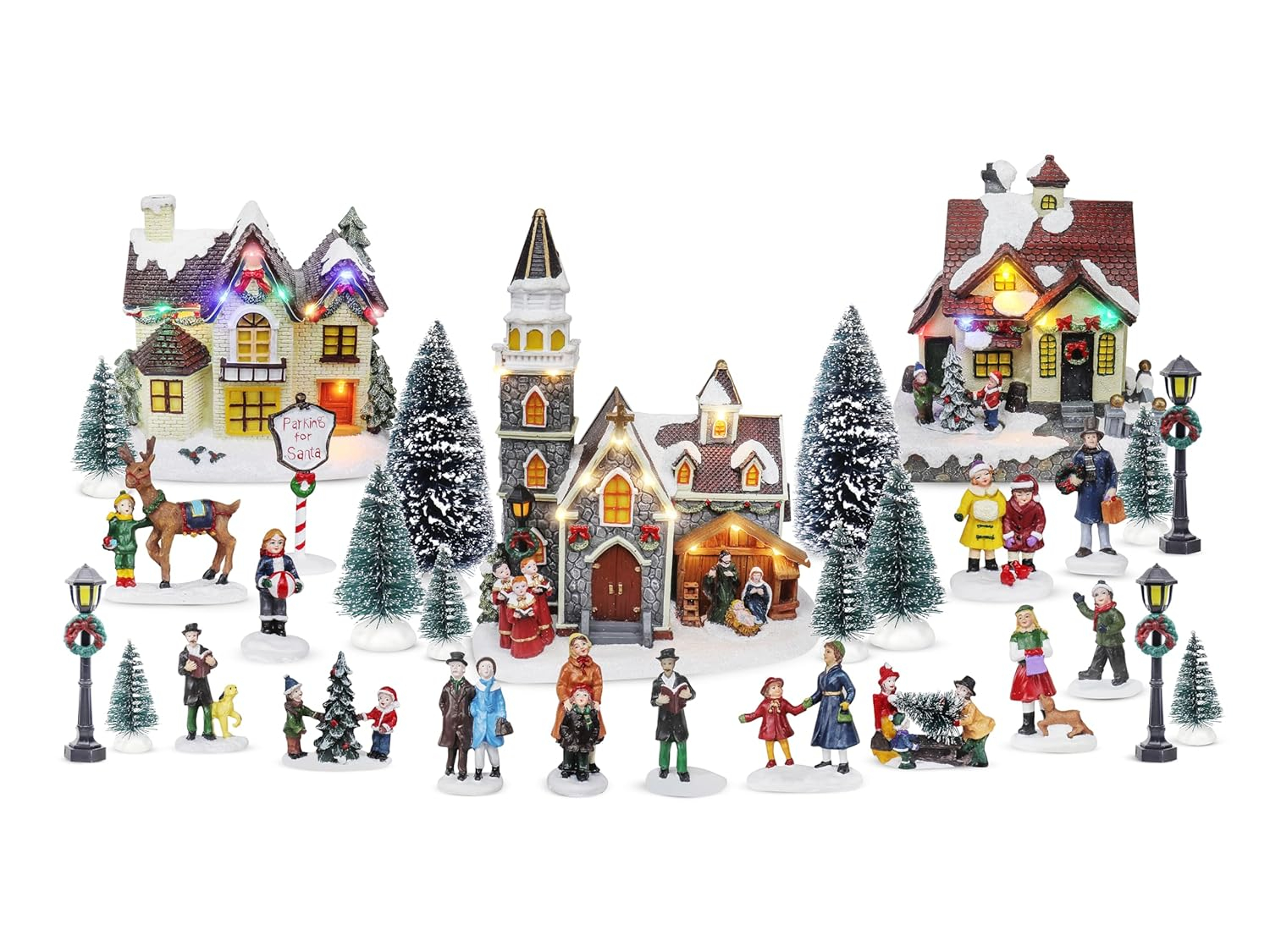 TOP TREASURES Christmas Village Set 6" Christmas Occasion Resin Figurines, Set of 30