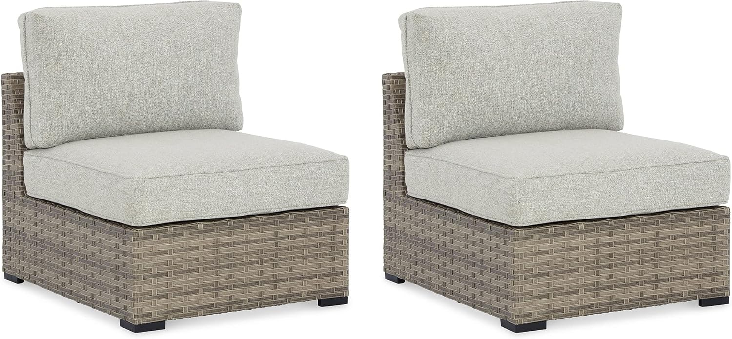 Signature Design by Ashley Contemporary Calworth Outdoor Armless Chair with Cushion (Set of 2)  Beige