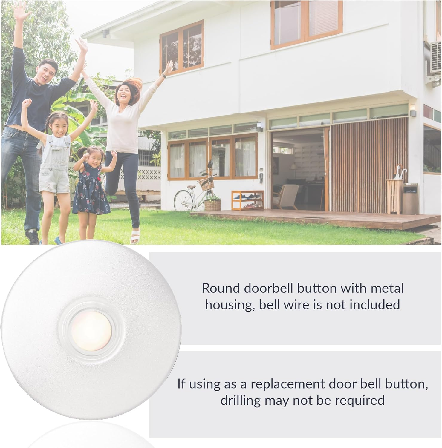 Newhouse Hardware Lighted Round Door Chime Button White WH5WL, White Doorbell Button for Refits or Home Improvement, Wired Doorbell Button Replacement for Most Doorbell Chimes, Lighted Doorbell Button