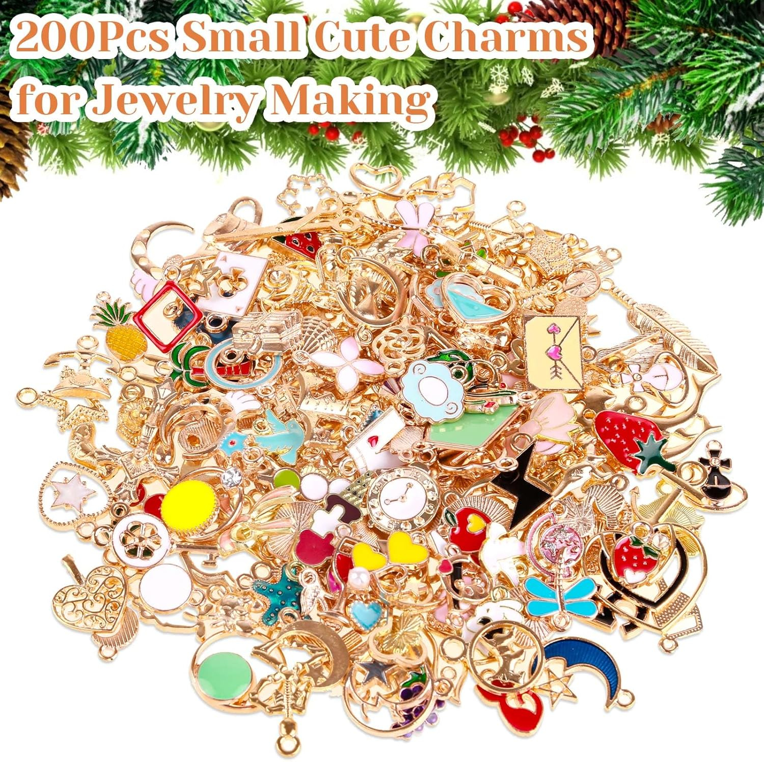 Acejoz 200Pcs Charms for Jewelry Making, Assorted Jewelry Bangle Charms, Wholesale Mixed Bulk Metal Earring Charms for DIY Necklace Bracelet Jewelry Making and Crafting (Assorted Color)