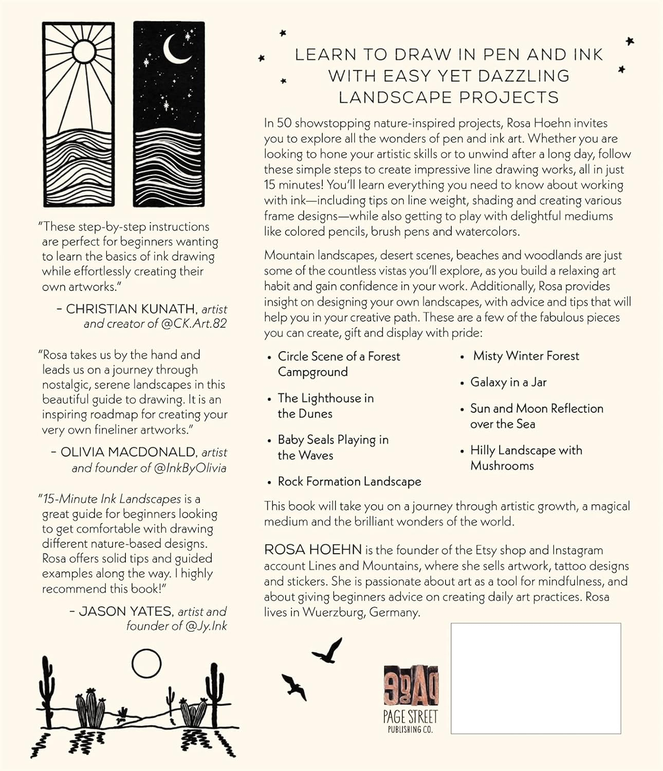 15-Minute Ink Landscapes: Simple, Striking, Soothing Lineart of Forests, Mountains, Beaches and More, (Paperback)