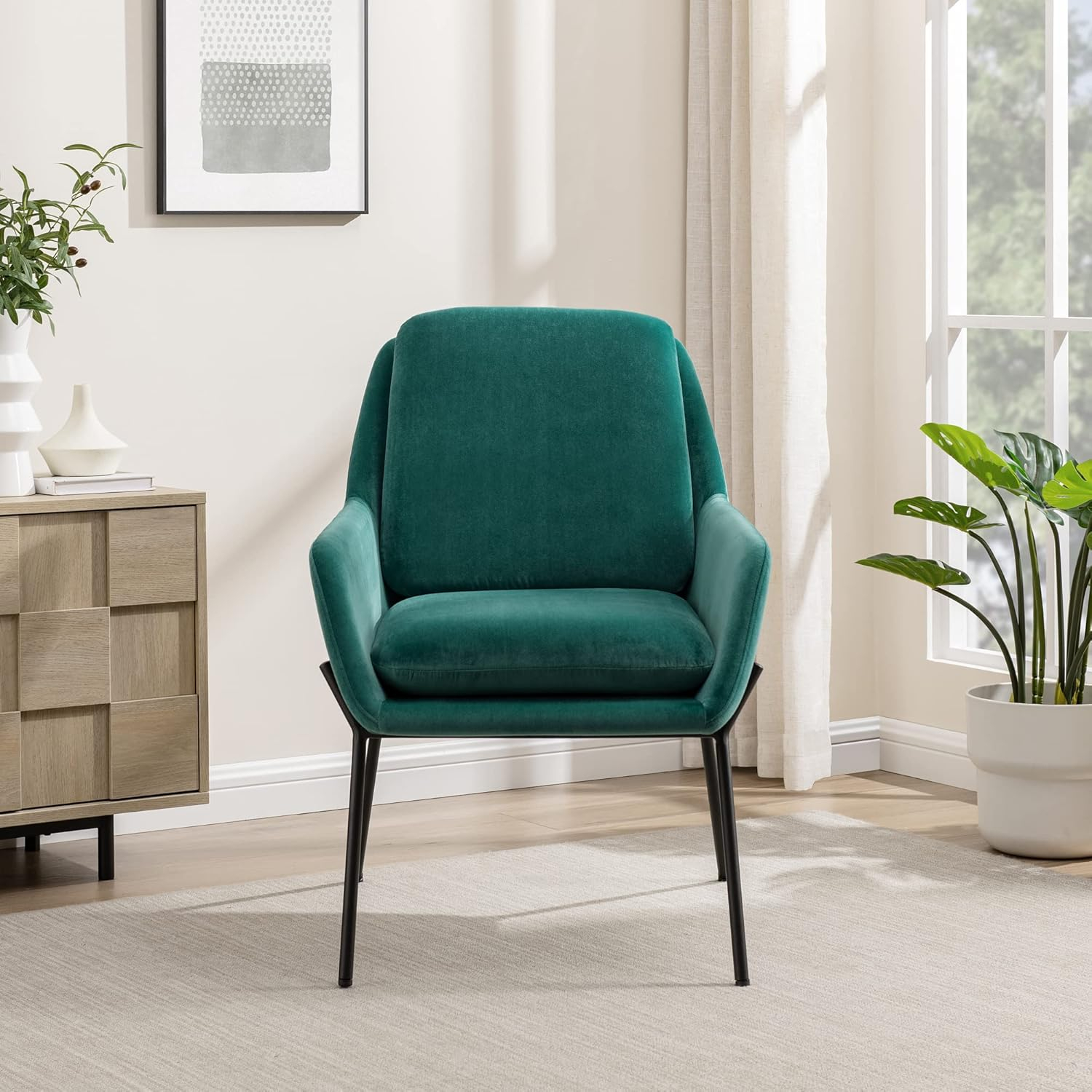 Contemporary Upholstered Metal Accent Chair - Teal / Black