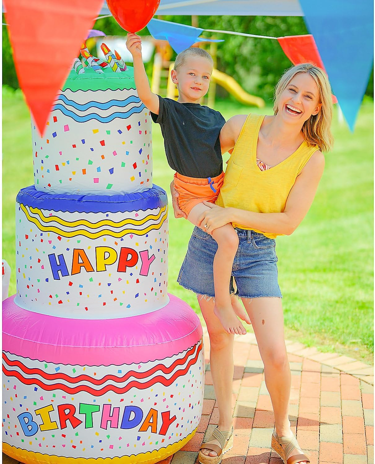 Fun Express Giant Inflatable Birthday Cake Party Decoration (6 feet Tall) Blow Up Birthday Decor for Indoor or Outside