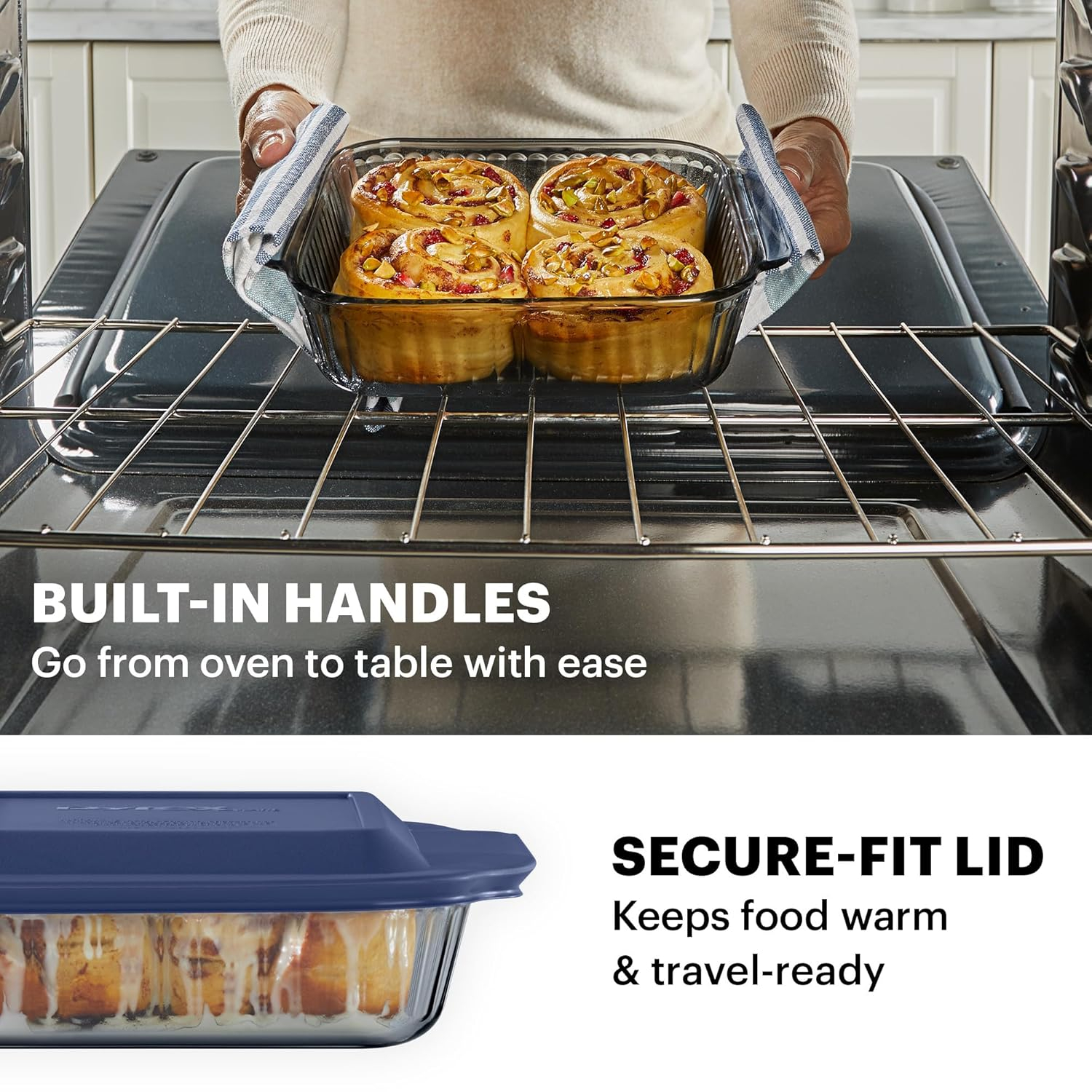 Pyrex Colors Tinted (8x8) Glass Baking Dish with BPA-Free Lid, Oblong Bakeware Glass Pan For Casserole & Lasagna, Dishwasher, Freezer, Microwave and Pre-Heated Oven Safe, Smoke