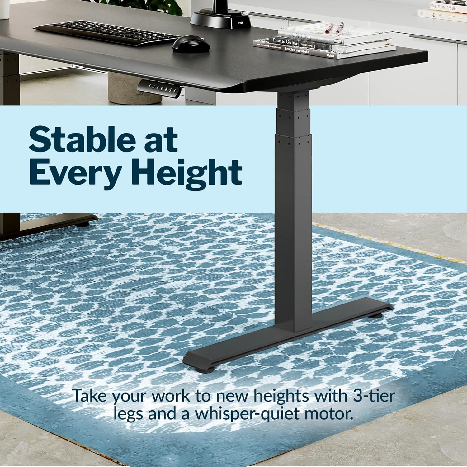 Vari ComfortEdge 72x30 Electric Standing Desk – Adjustable Sit-Stand VariDesk with 4 Height Presets, Ergonomic Front Edge, Black Top/Slate T-Style Legs + Easy Assembly (Ships in 2 Boxes)