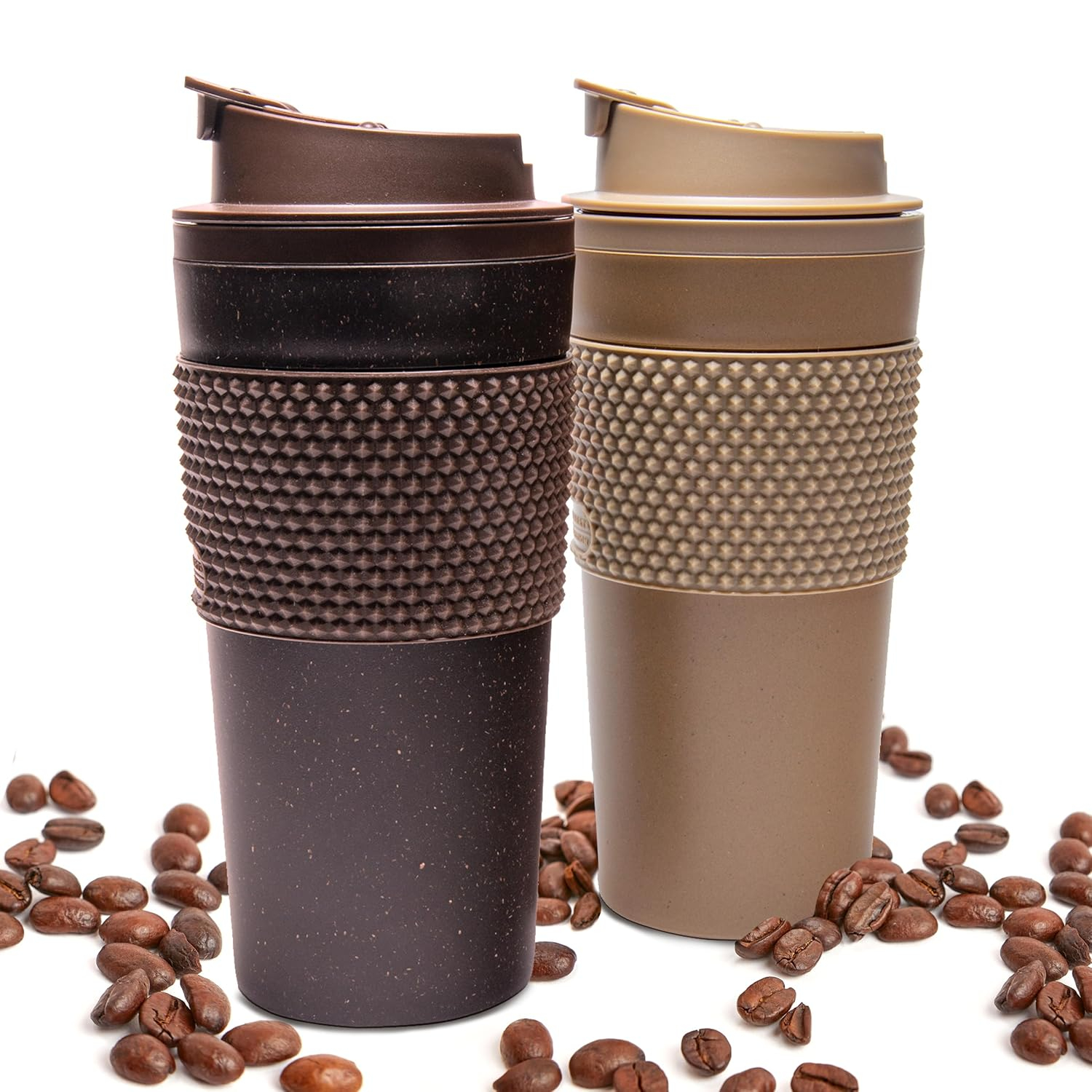 Stephan Roberts 16 oz Coffee Tumblers, Set of 2, Brown, BPA Free