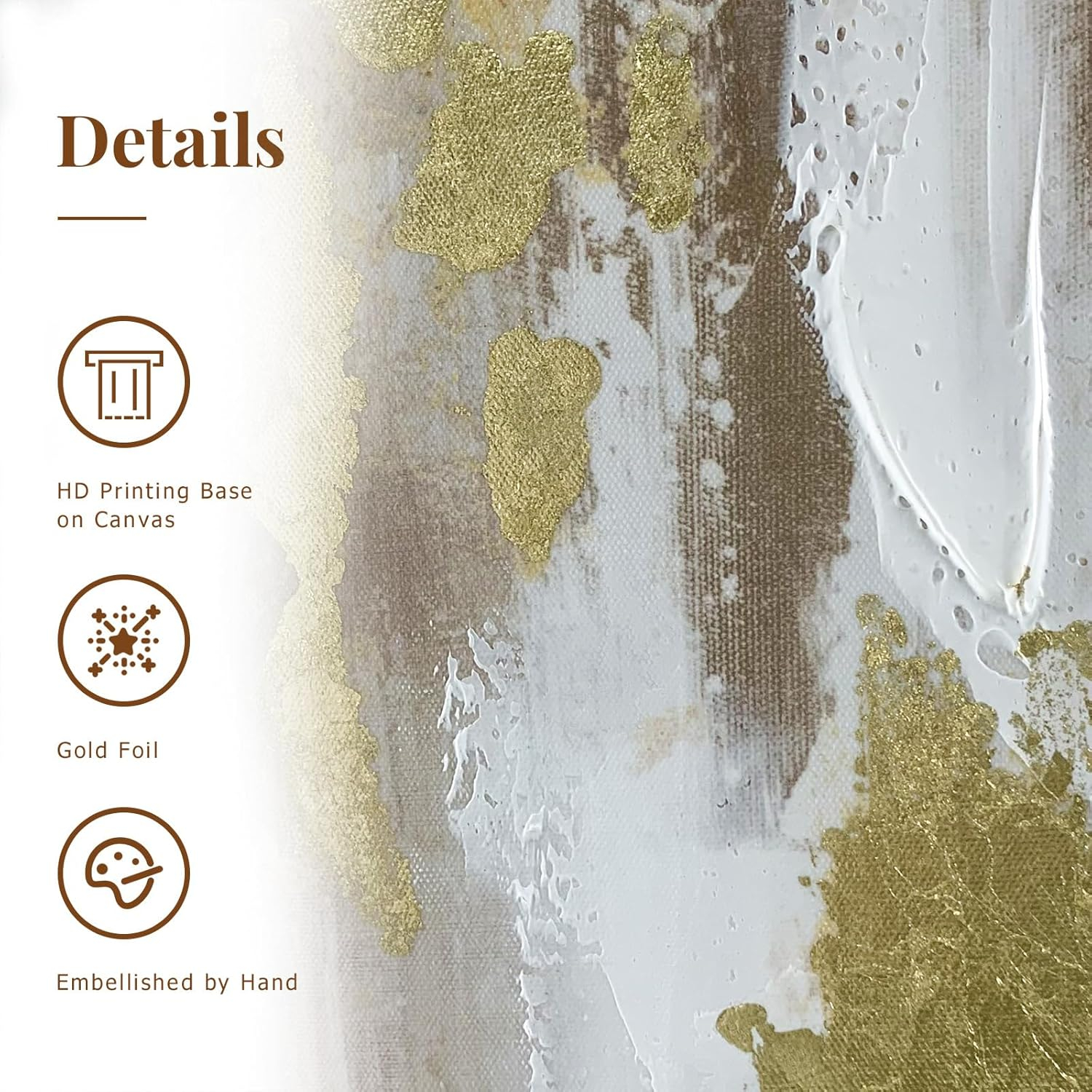 Gold Abstract Wall Art Decor - Framed Texture Paintings Modern Canvas Artwork with Hand-Painted Gold Foil for Modern Style Decor, Ready to Hang