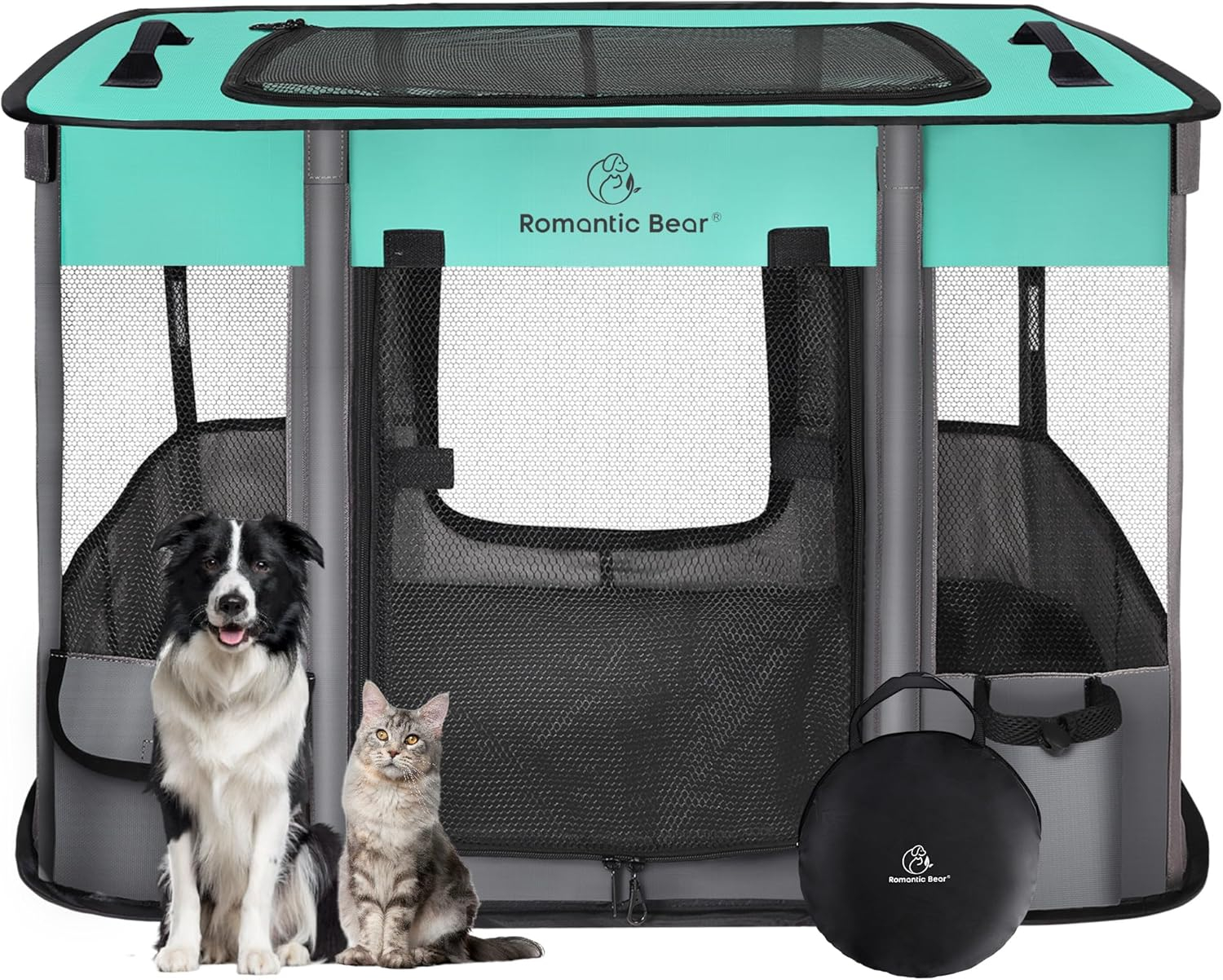 Dog Playpen,Pet Playpen,Foldable Dog Cat Playpens,Portable Exercise Kennel Tent Crate,Water-Resistant Breathable Shade Cover,Indoor OutdooCamping Travel Use for Small Animals with Carrying Case(L)
