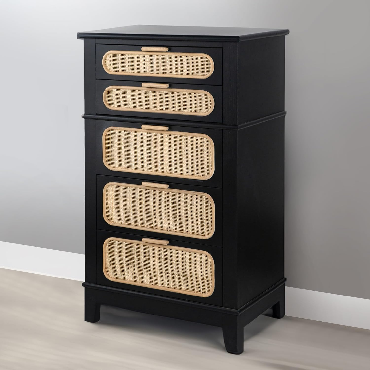 46 in. Dana 5 Drawers Tall Dresser Chest, Black