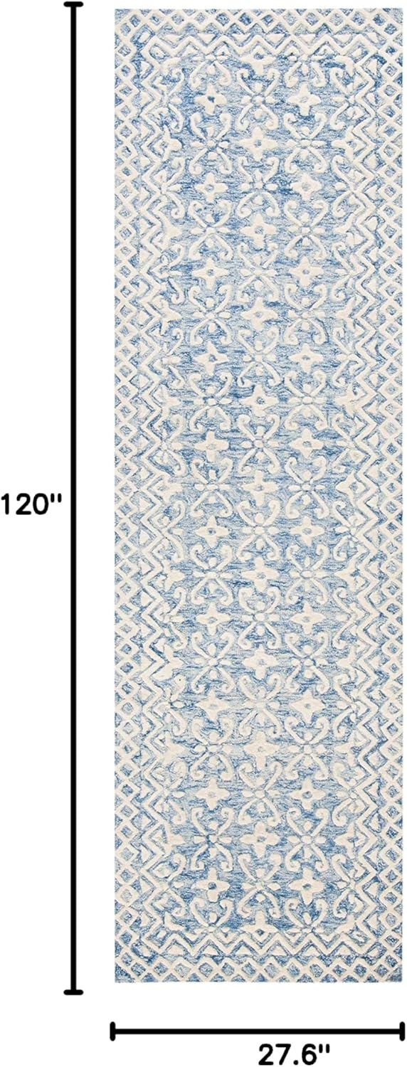 SAFAVIEH Blossom Collection Runner Rug - 2'3" x 10', Grey & Ivory, Handmade Wool, Ideal for High Traffic Areas in Living Room, Bedroom (BLM114F)