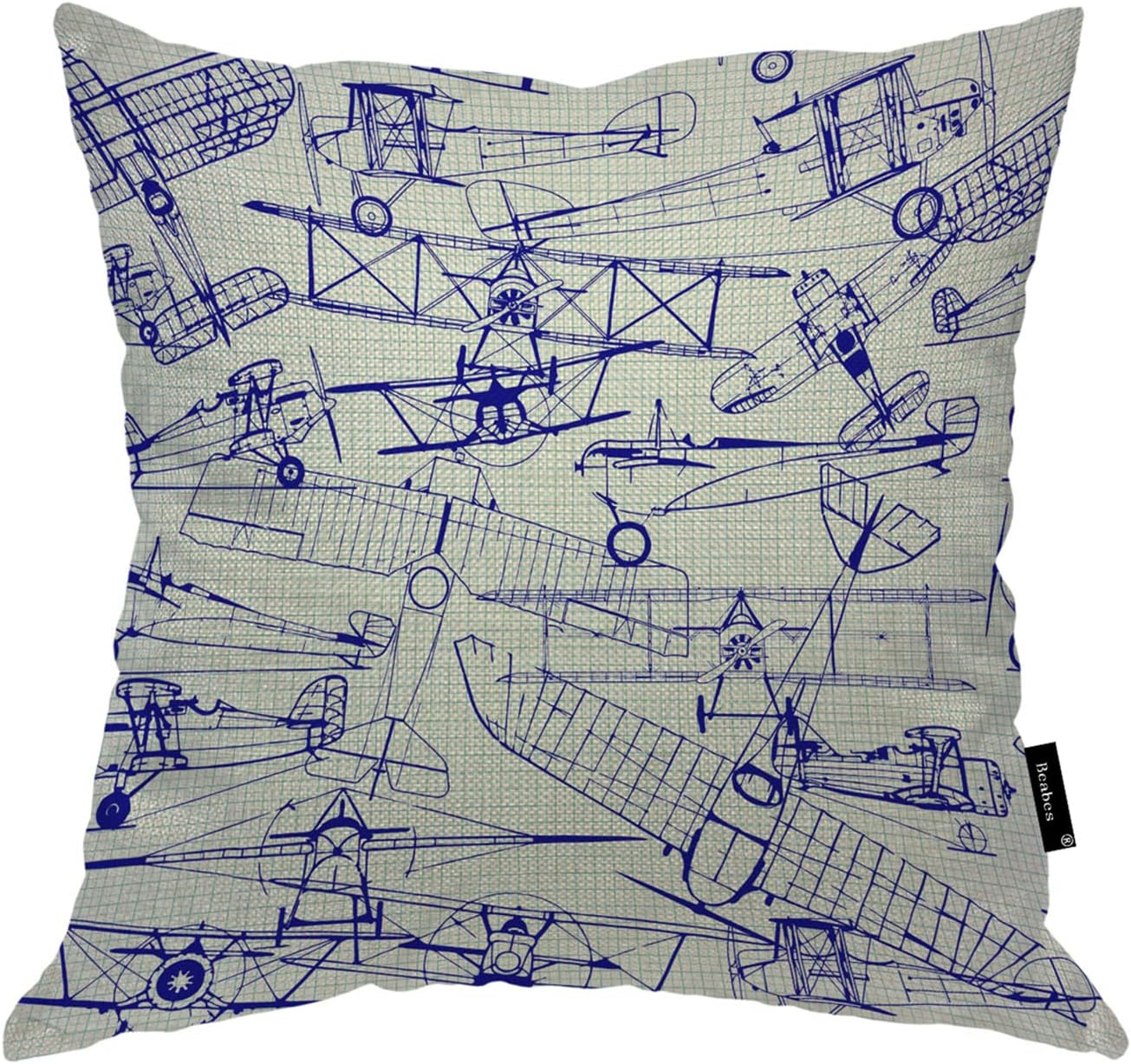 Old Airplanes Throw Pillows Covers Vintage Military Planes Model Cotton Linen Pillow Cover 18"X18" Pillowcase Decorative Pillow Cushion Cases for Sofa Bed Car Couch
