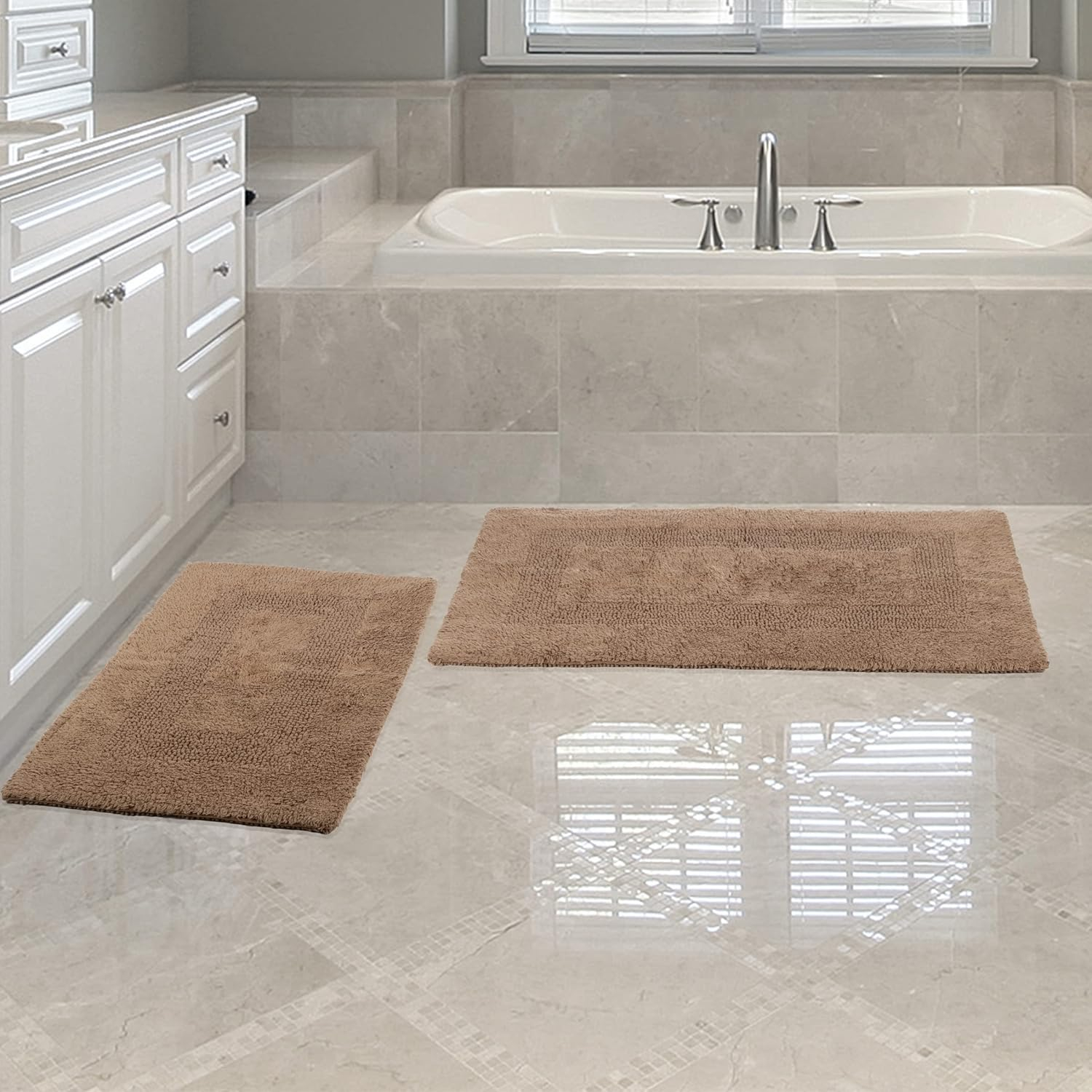 Bathroom Rugs - 2-Piece Cotton Bathroom Mat Set - Machine Washable Bath Mats for Bathroom, Kitchen, or Laundry Room by Lavish Home (Taupe)