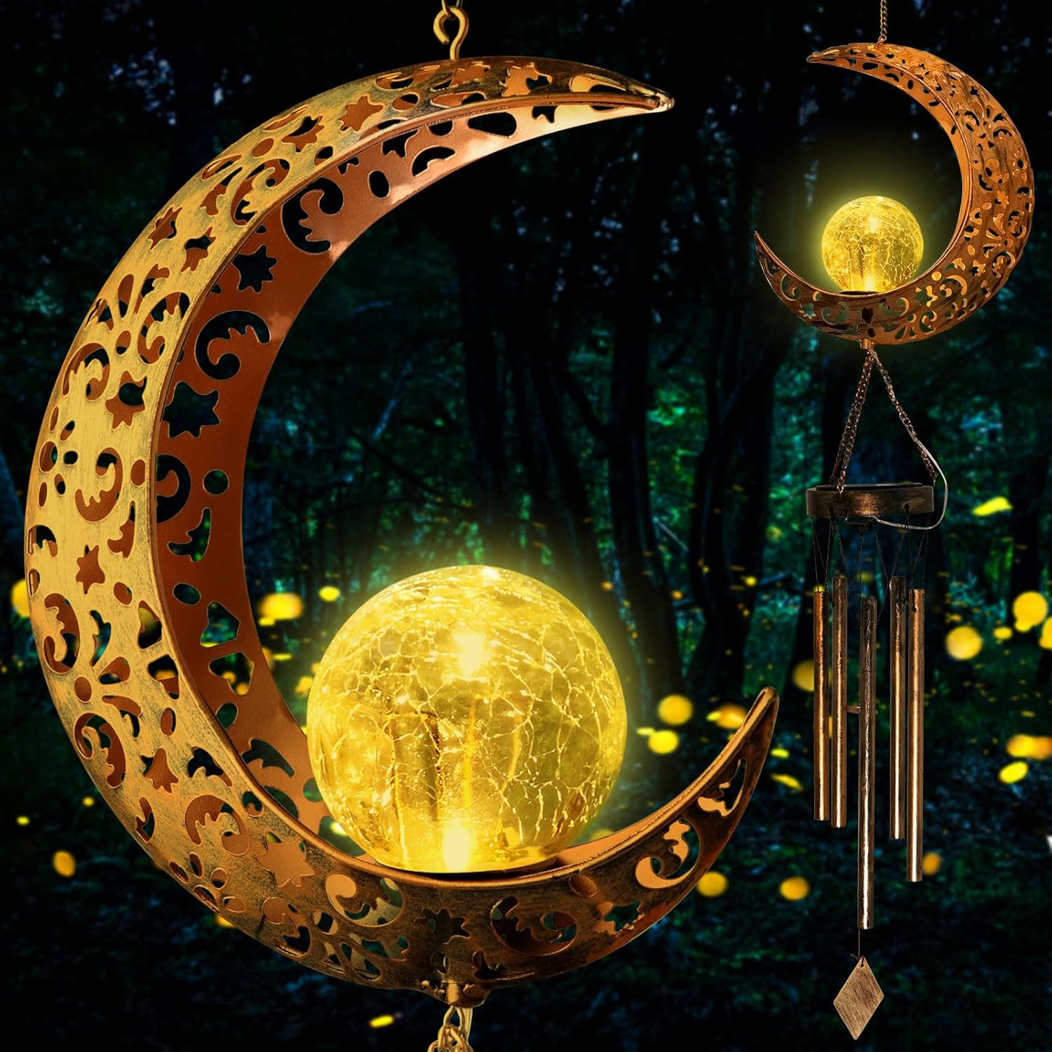 Moon Solar Lights Wind Chimes for Outside Gift for Women Gifts for Mom Grandma Birthday Gifts Large Moon Decor Windchimes Outdoors Gardening Gift for Outdoor Patio Yard Porch Solar Moon Night Lights