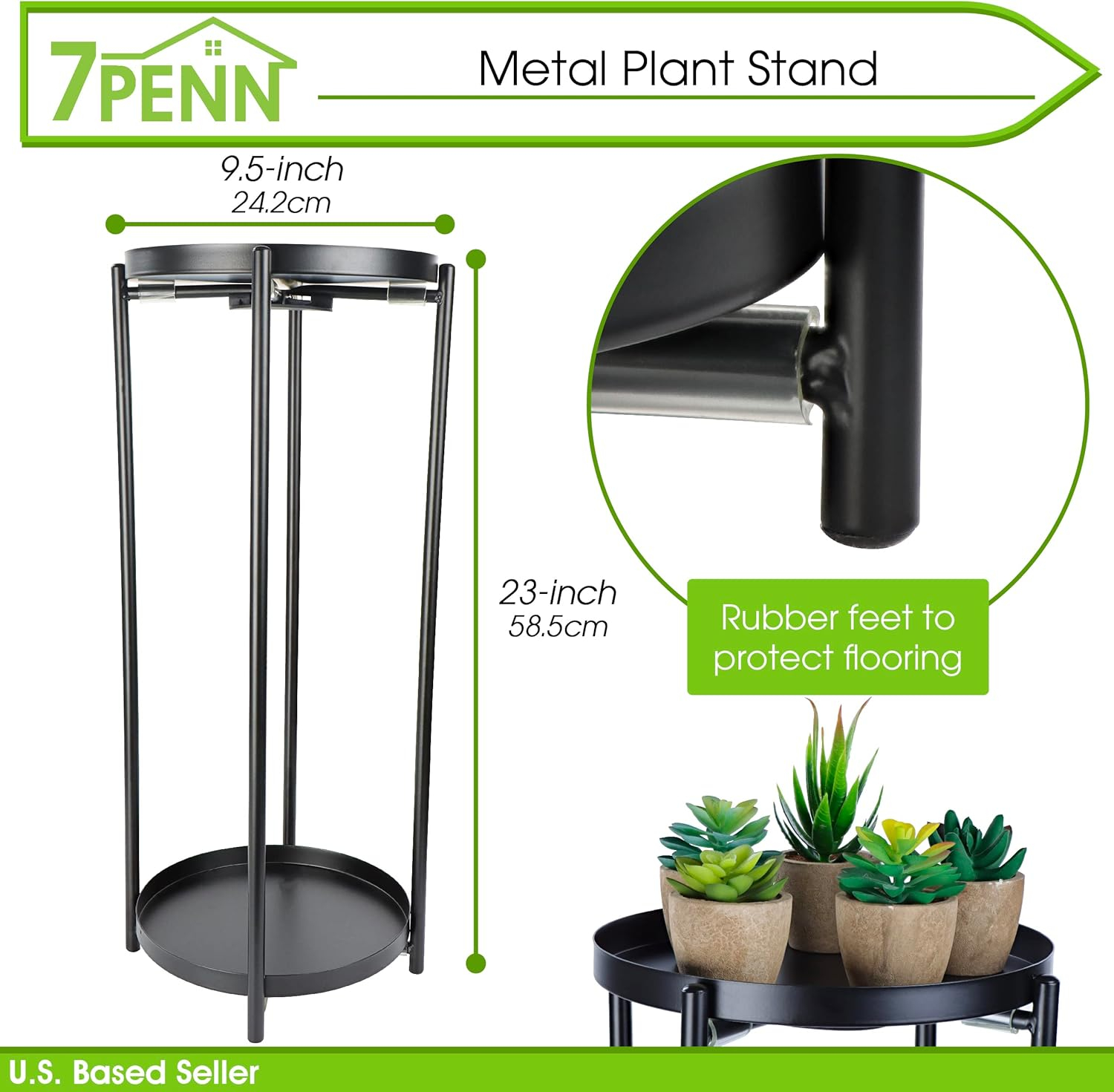 7Penn Tall Pedestal Plant Stand Table - 2 Tier Indoor Black Plant Riser Shelf