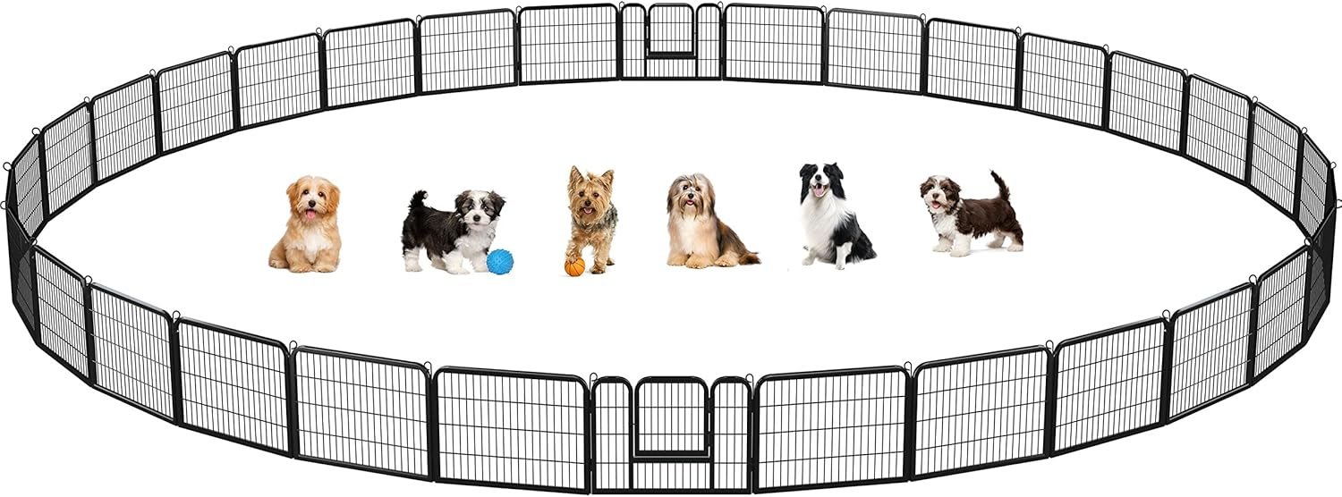 Yaheetech Dog Playpen Outdoor, 24 inch 32 Panels Dog Pen Indoor Heavy Duty Puppy Exercise Pen Metal Pet Fence for RV Camping/Yard/Garden