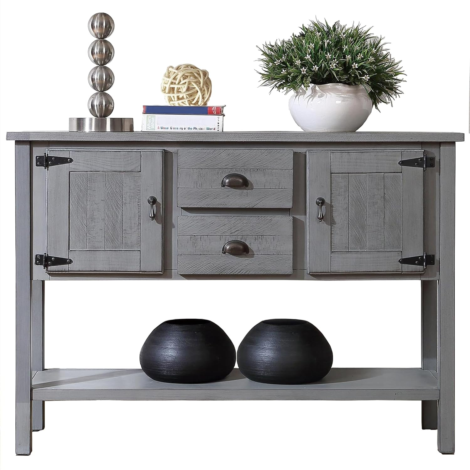 Solid Wood Farmhouse Console Table Sofa Table with Storage Drawers and Shelves for Storage Entry Hallway Foyer Sofa Side Table(48" Gray)