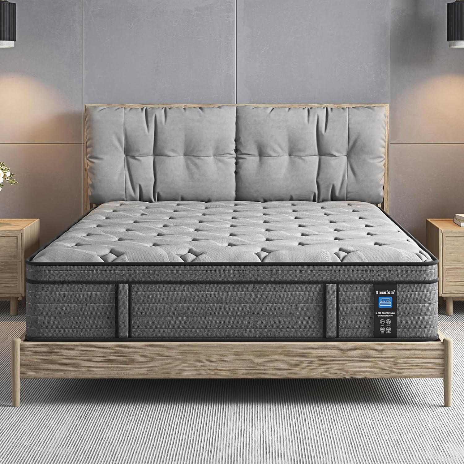 Slecofom 14 Inch Queen Mattress, Medium Firm Hybrid Queen Size Mattress in a Box, Pressure Relief Cooling-Gel Memory Foam, Breathable Knitted Cover, Pocket Spring-Motion Isolation, Fiberglass-Free