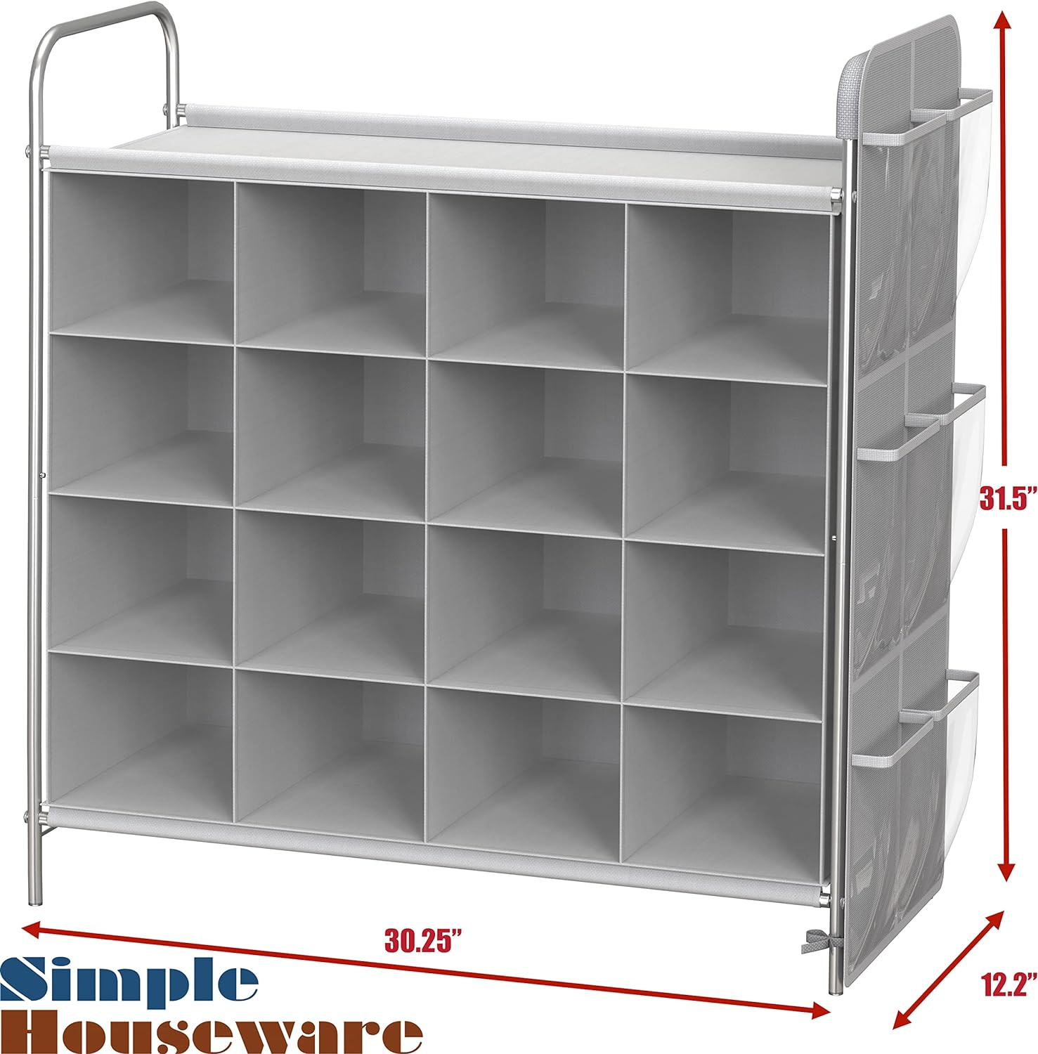 Simple Houseware 4-Tier 16 Cube Shoe Cubby Rack Organizer, Gray