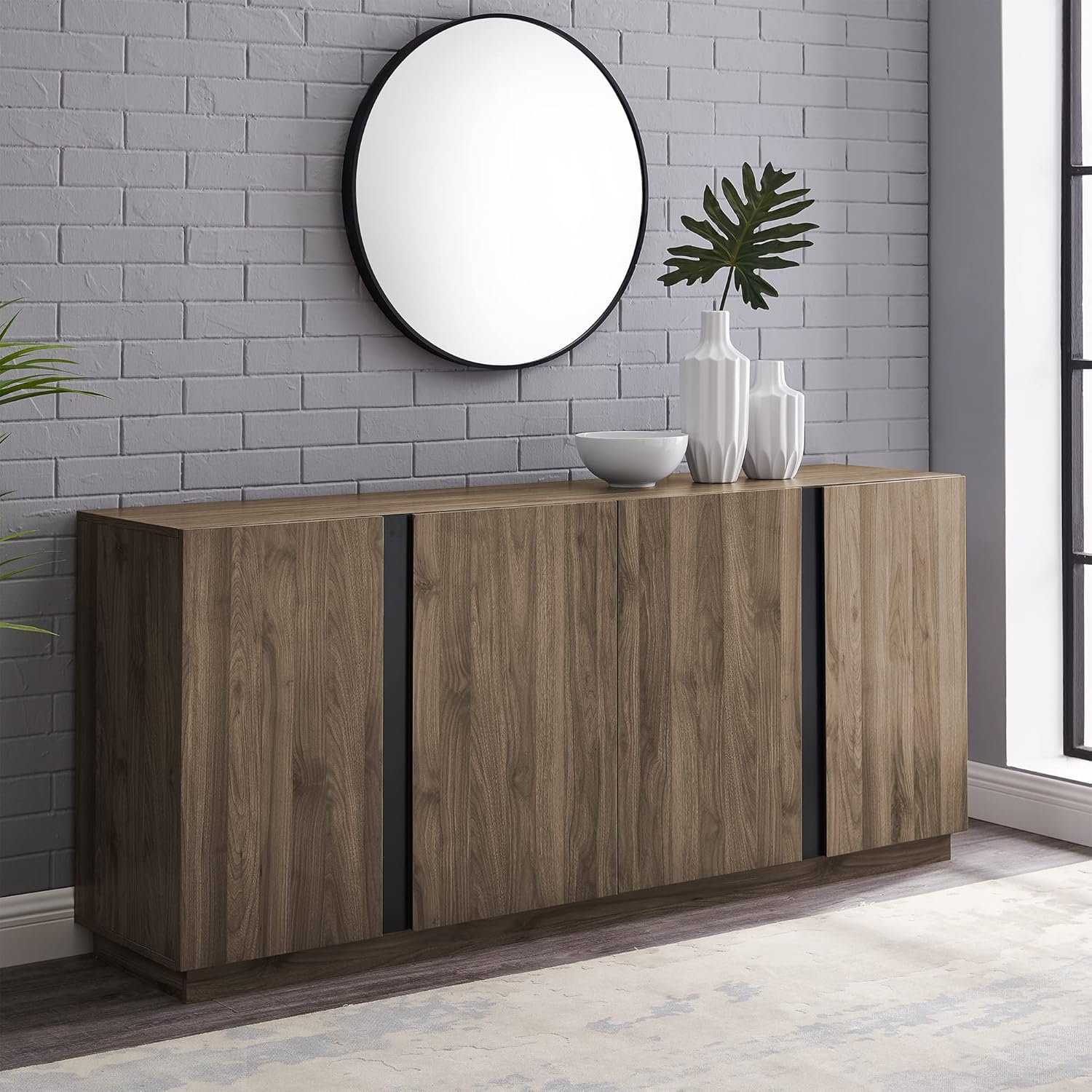 Walker Edison Modern 4-Door TV Stand for TVs up to 80”, Slate Grey