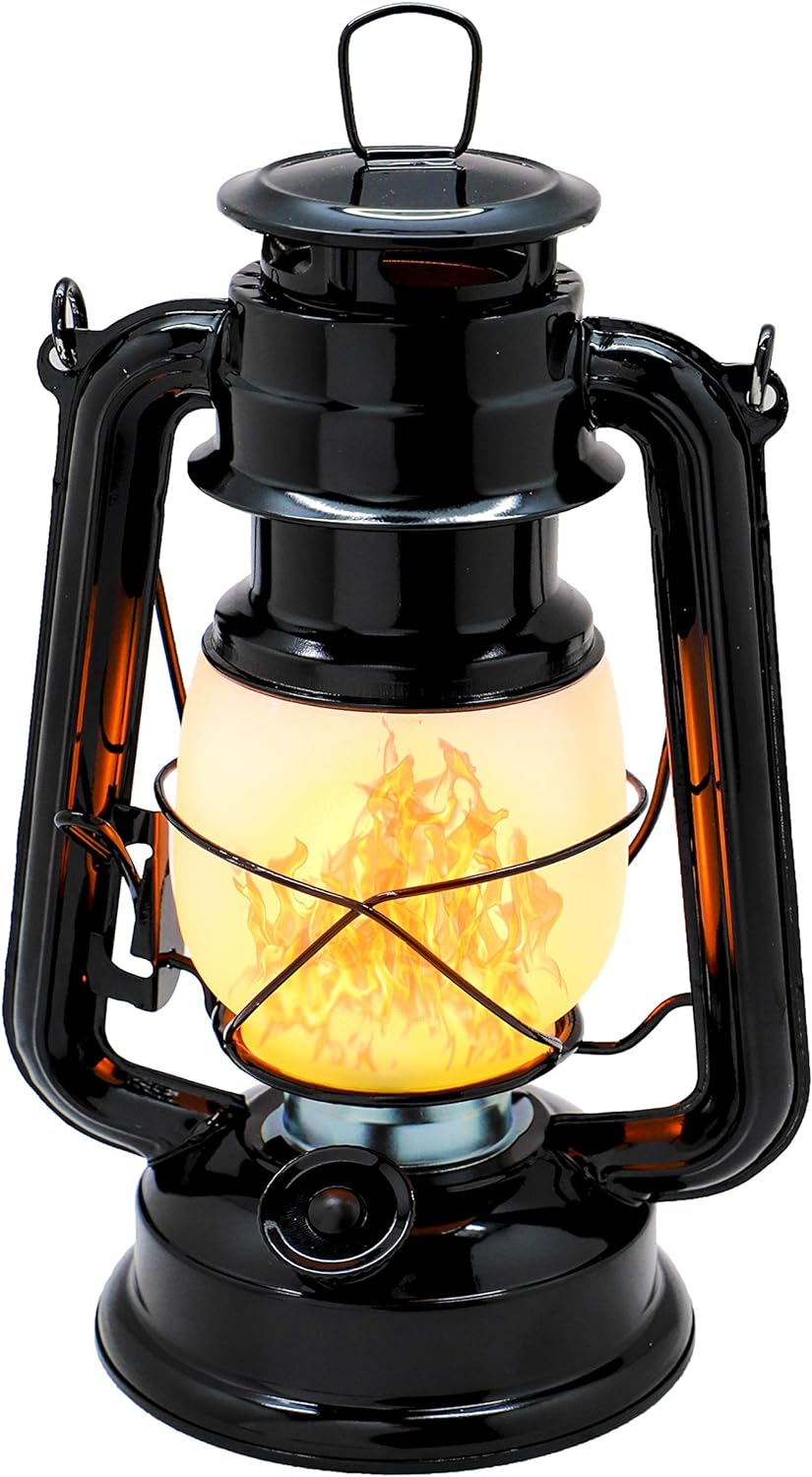 YAKii LED Vintage Flame Lantern Metal Outdoor Hanging Lantern with Dancing Flame Battery Operated Halloween Outdoor Indoor Decoration(Black Pack of 2)