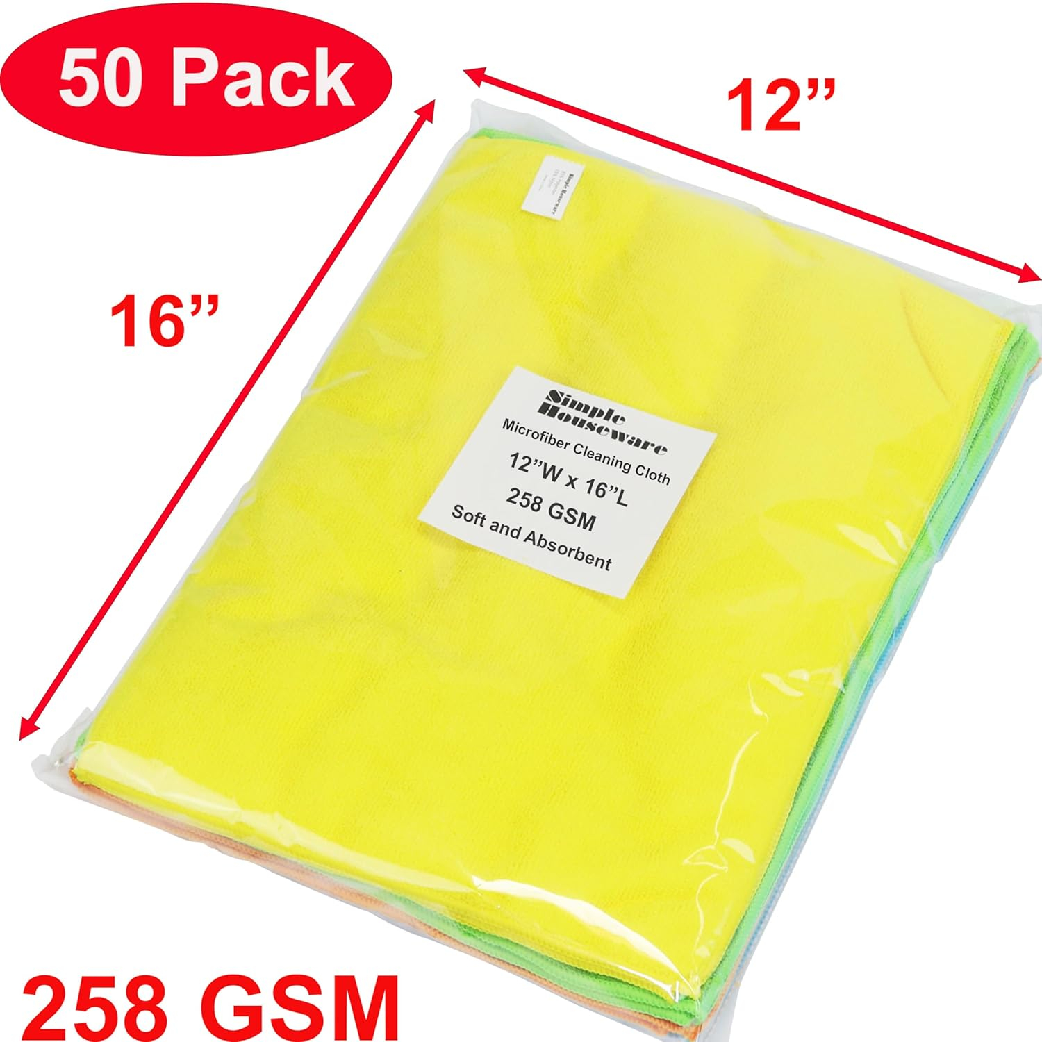 Simple Houseware 50PK Microfiber Cloths (12Y,12G,13O,13B)