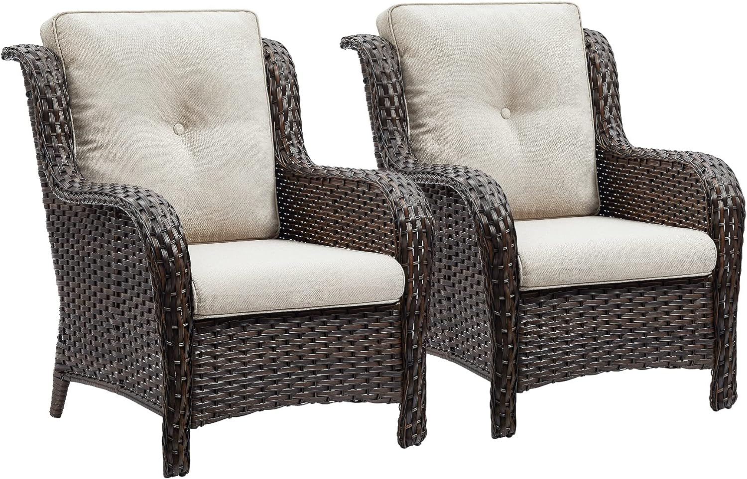 Gymojoy  Outdoor Patio Rattan Chairs with Cushions Set of 2 Brown/Beige