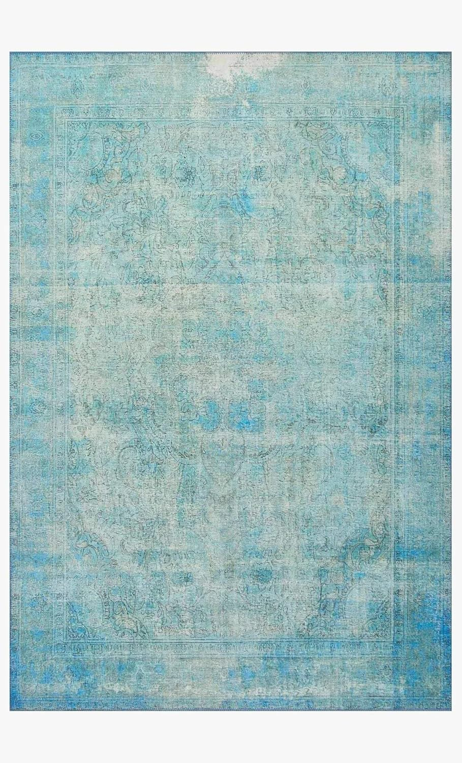 Aqua Floral Elegance Polyester 7'6" x 9'6" Area Rug