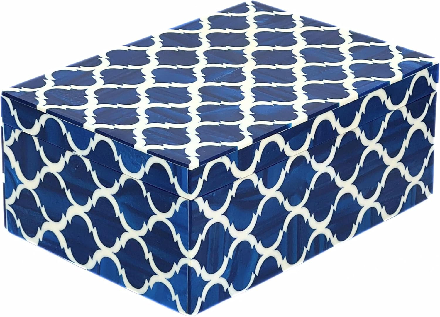 Moroccan Pattern Resin Box Decorative Handmade Storage Box 7x3 x5 inche Blue & White collectiblesbuy