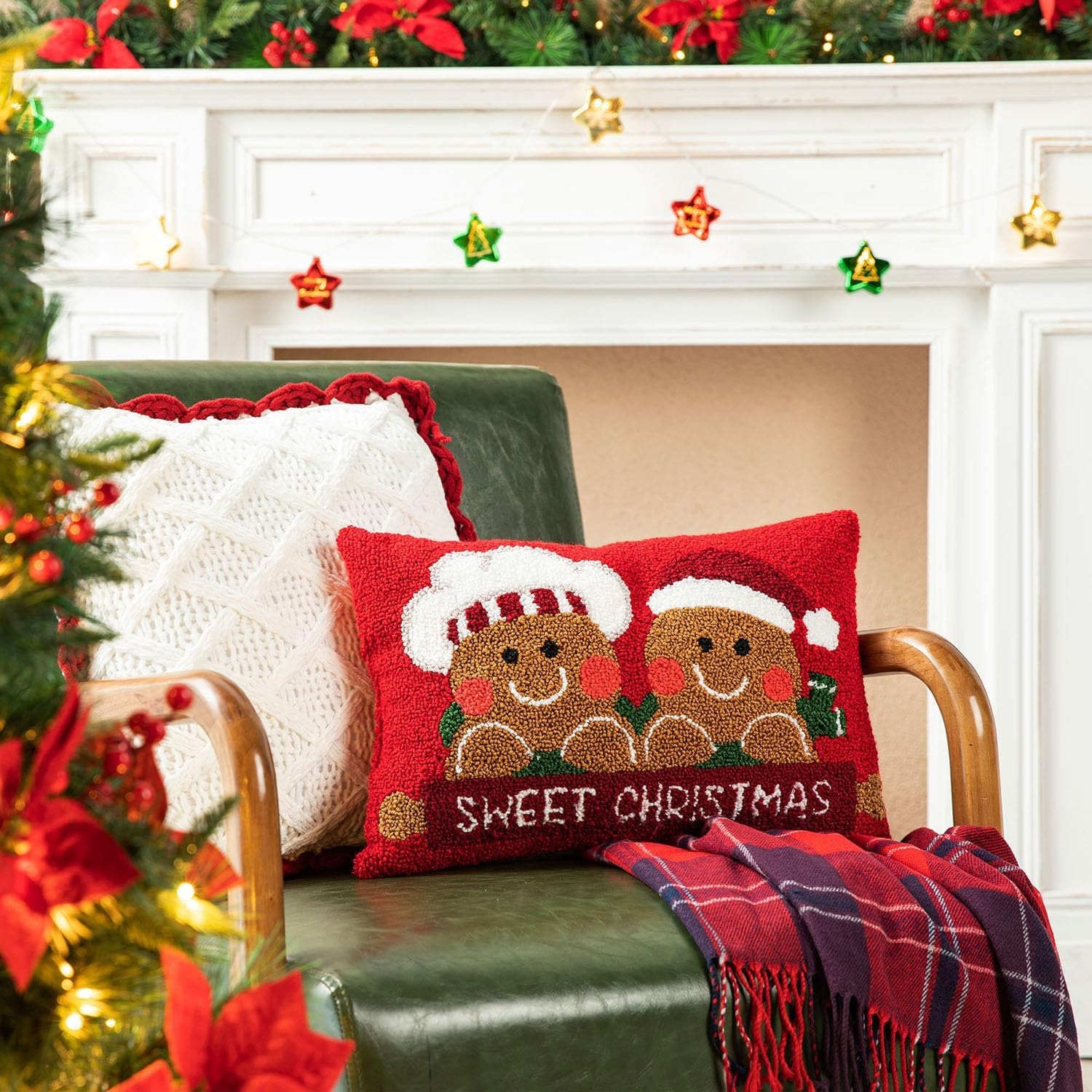 13.75" Red and White Unique Hooked 3D Snowman Pillow