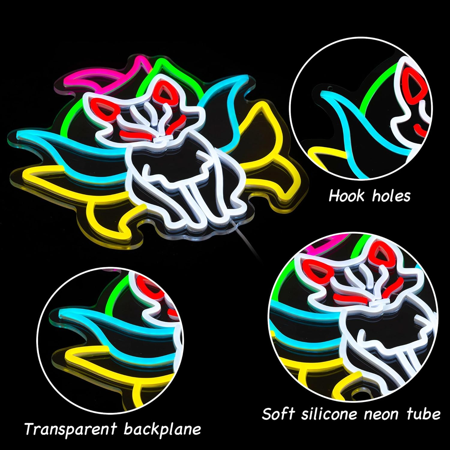 Nine Tails Fox Neon Sign Fox Neon Light for Wall Decor Animal Led Neon Sign Monster Led Neon Light Colorful Led Neon Light Dimmable Neon Signs for Bedroom Zoo Kids Room Decoration