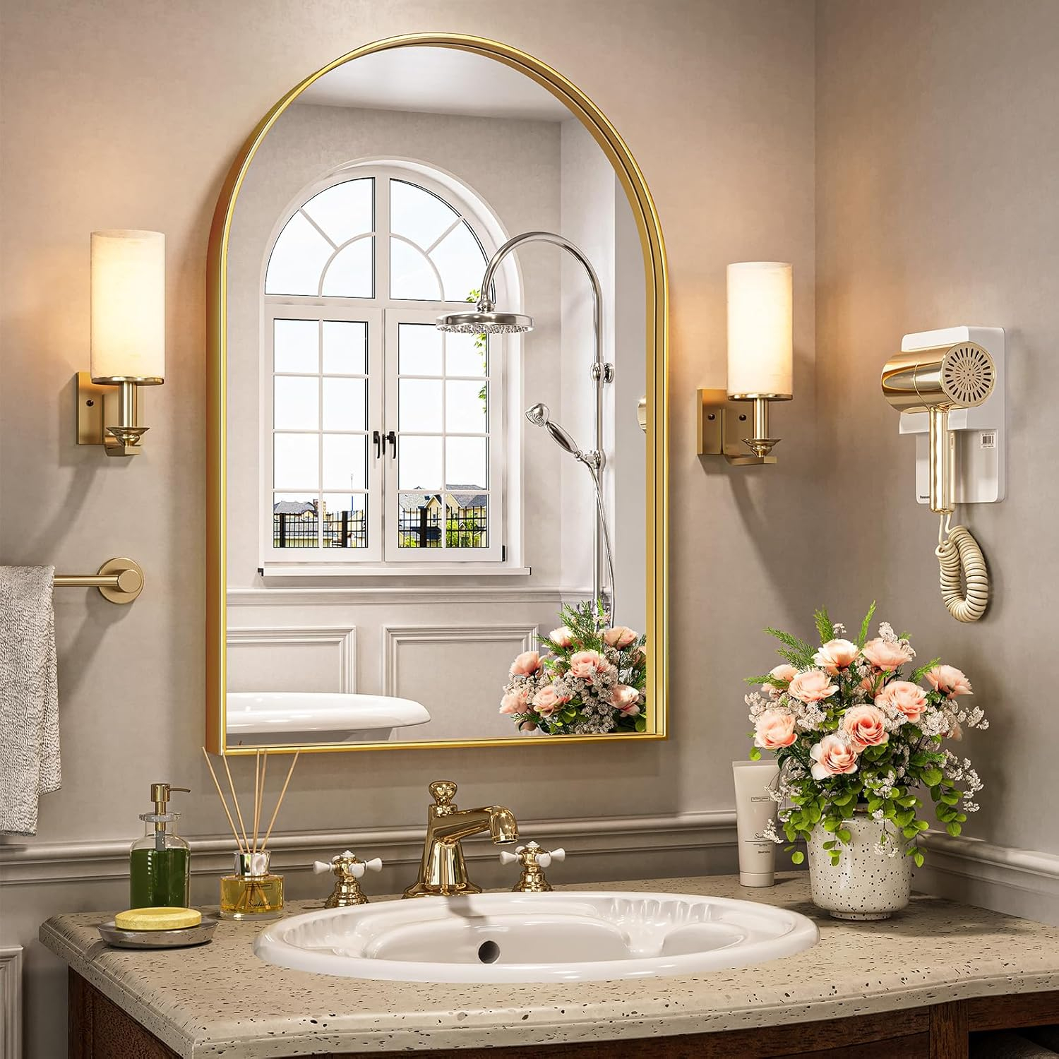 Arch Bathroom Mirror, 20x30 inch Arched Bathroom Mirror/Wall Mounted Vanity Mirror - Arch Metal Frame Wall Mirror for Bathroom Bedroom Living Room, Gold