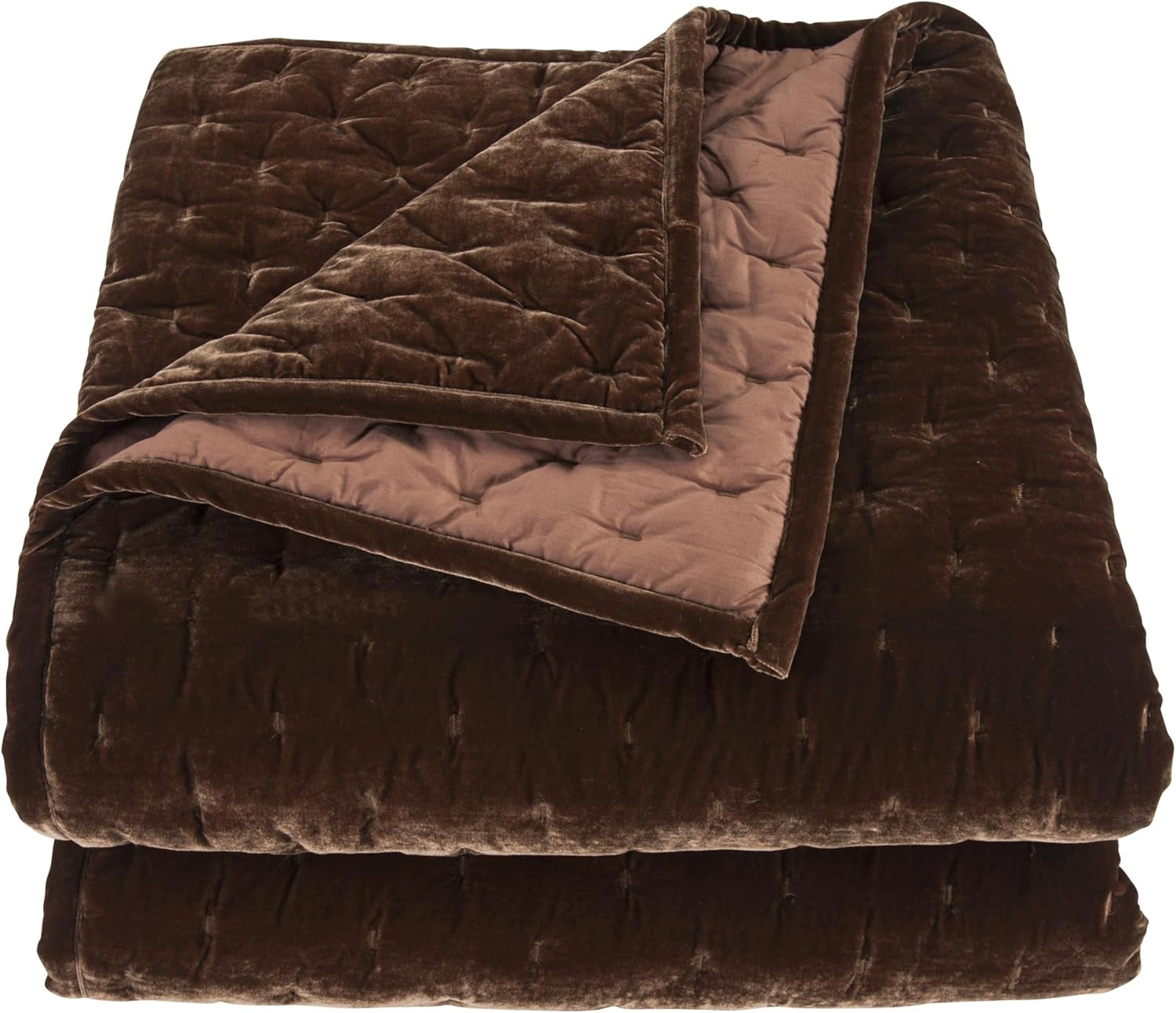 Copper Brown Faux Silk Velvet Queen Quilt Set