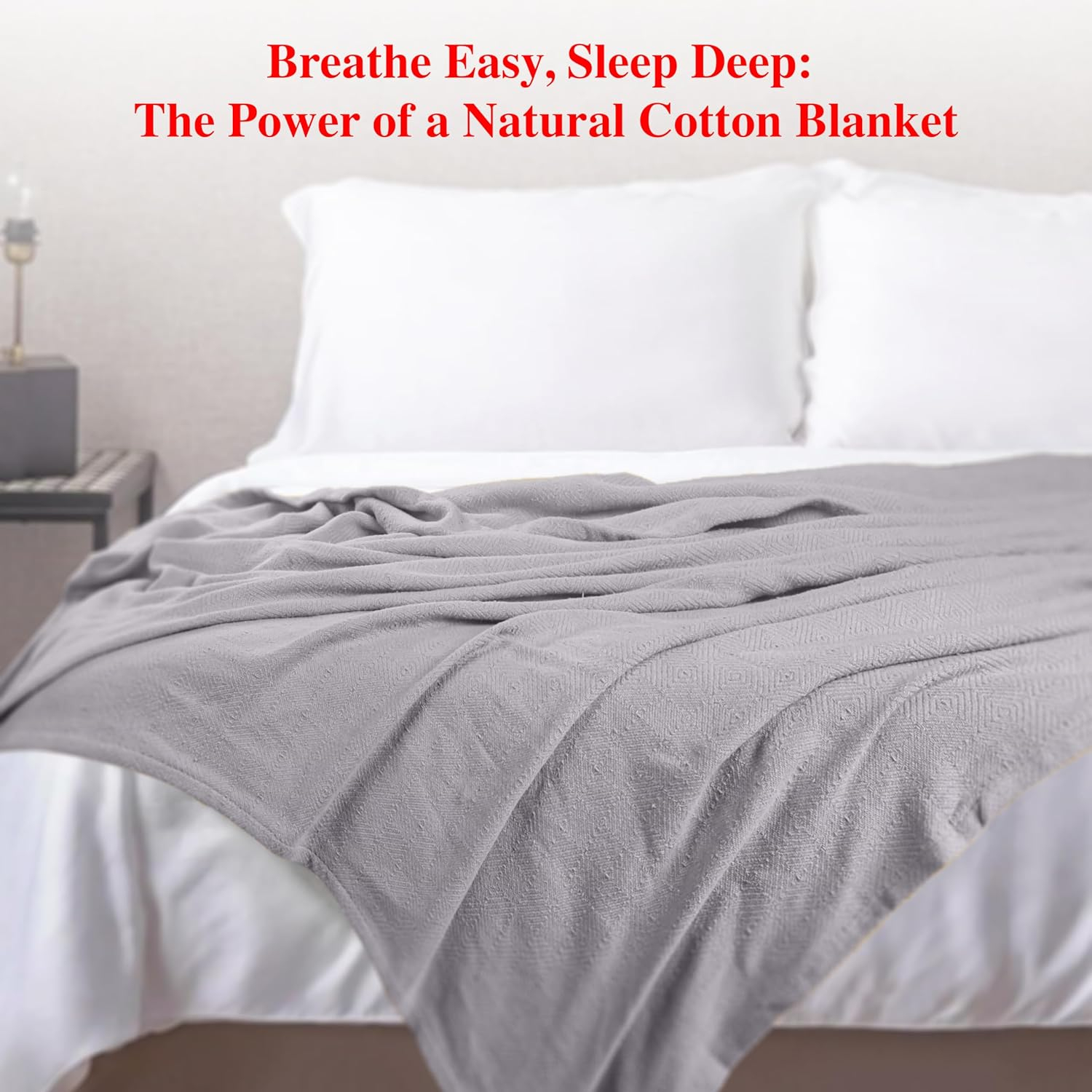 Eurotex Premium Cotton Blankets for Twin Size Bed | All-Season 100% Cotton Twin Blanket for Bed | Diamond Lightweight, Soft & Cozy Fall Thermal Blanket, 350GSM, 66x90 inches | Flint Grey