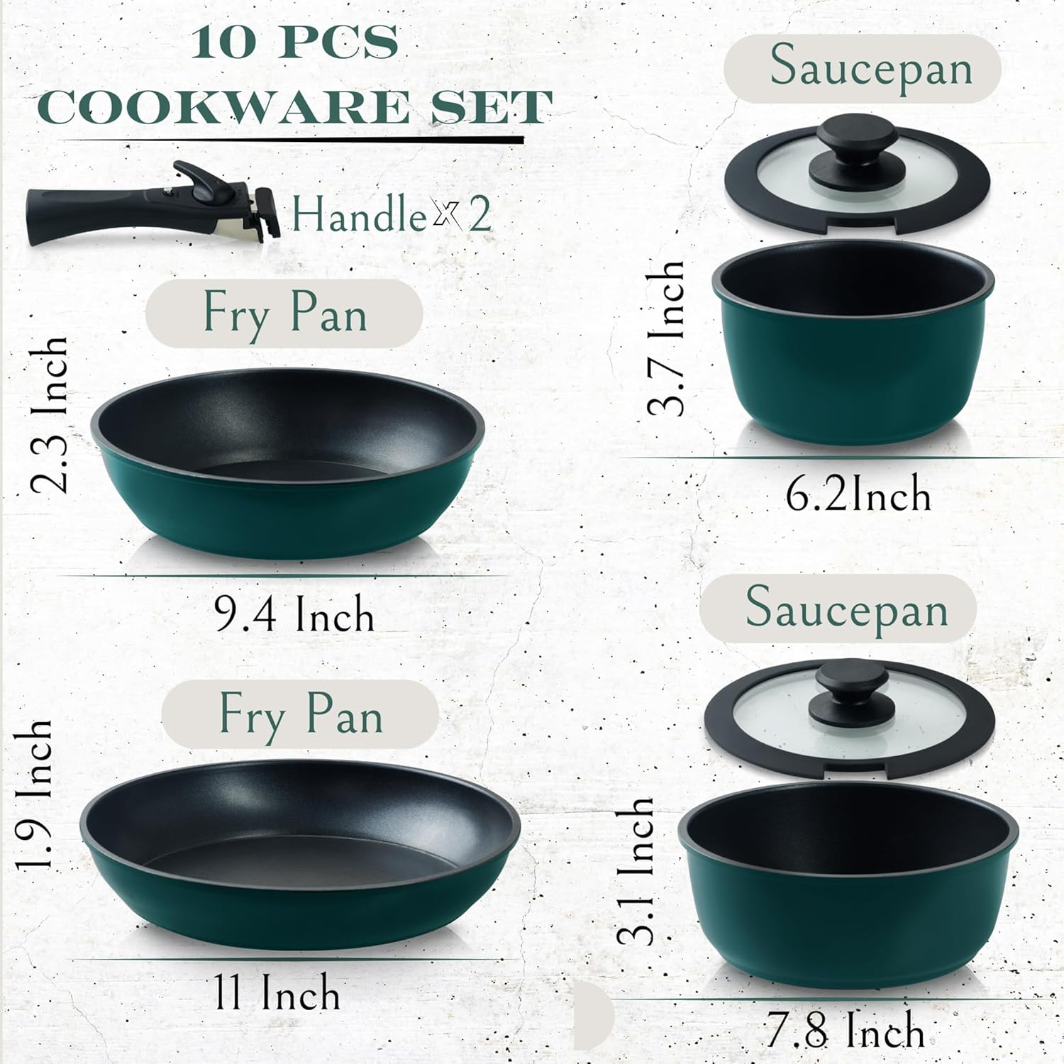 Moss & Stone 10 Pcs Blue Pots And Pans Set Removable Handle, Induction Cookware Set, Stackable Pots And Pans Set Dishwasher Safe, Detachable Handle Pots And Pans, Camping Cookware Set Non Stick