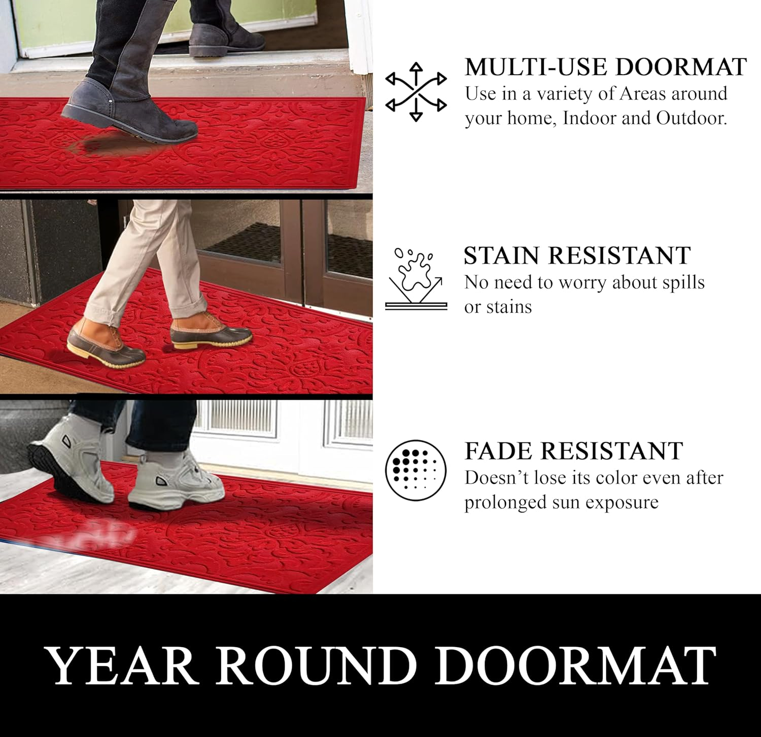 Red Polypropylene Weatherproof Slip-Resistant Outdoor Doormat