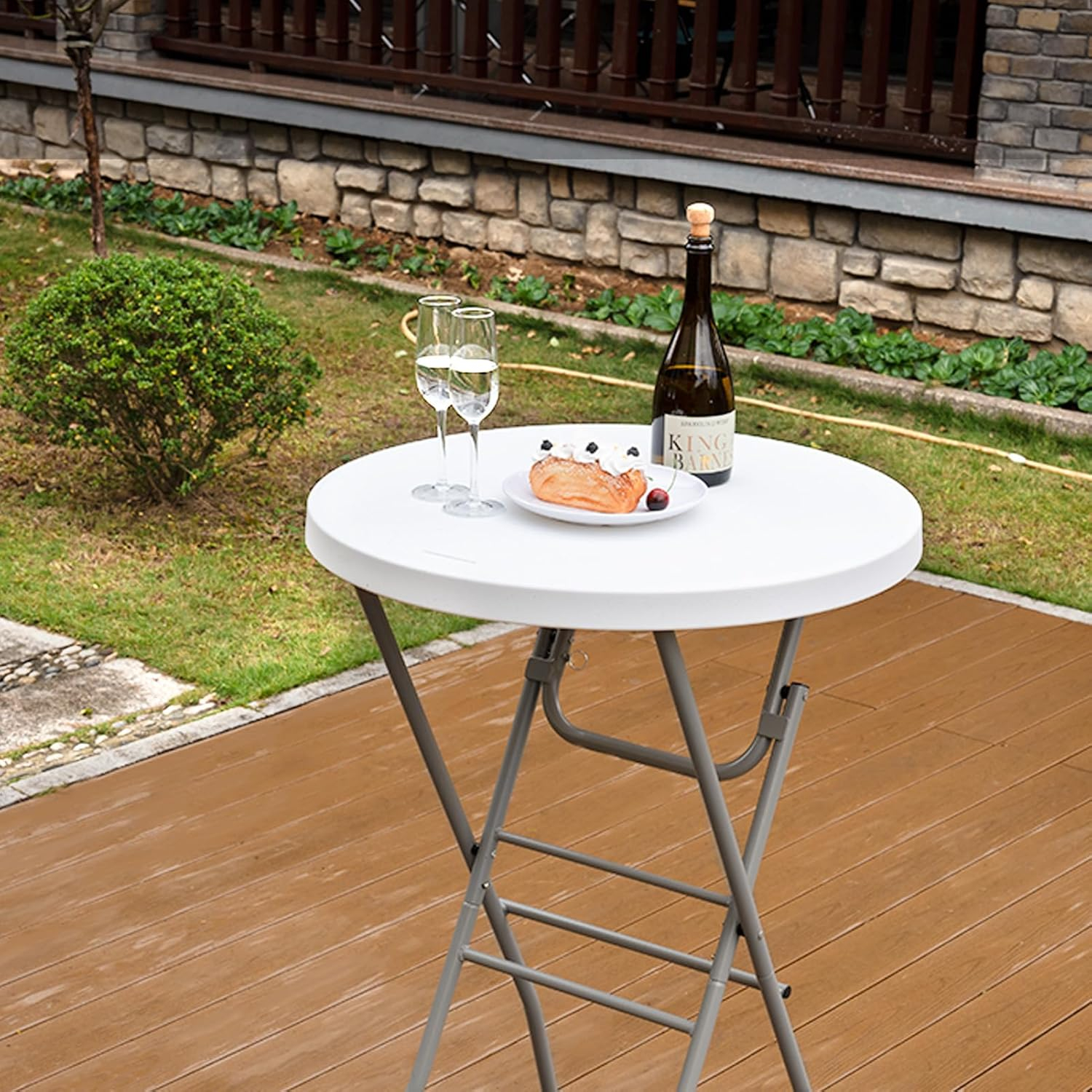 28in Cocktail Table White High Top Folding, Round Portable Bar Height Folding Table with Removable Legs, Indoor Outdoor Banquet for Parties, Commercial, Speech, School