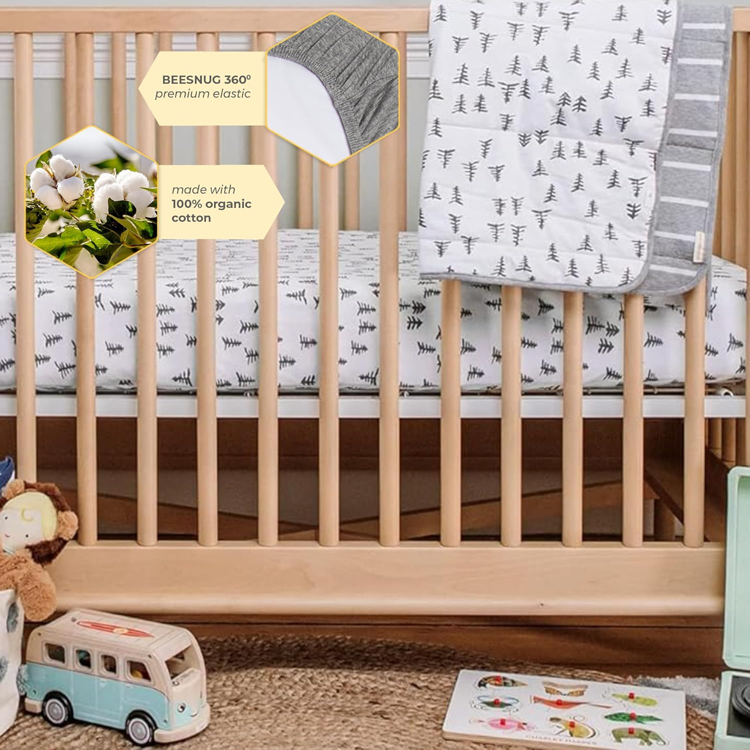 Burt's Bees Baby 100% Organic Cotton Solid Fitted Unisex Crib Sheets, Heather Grey, 2-Pack