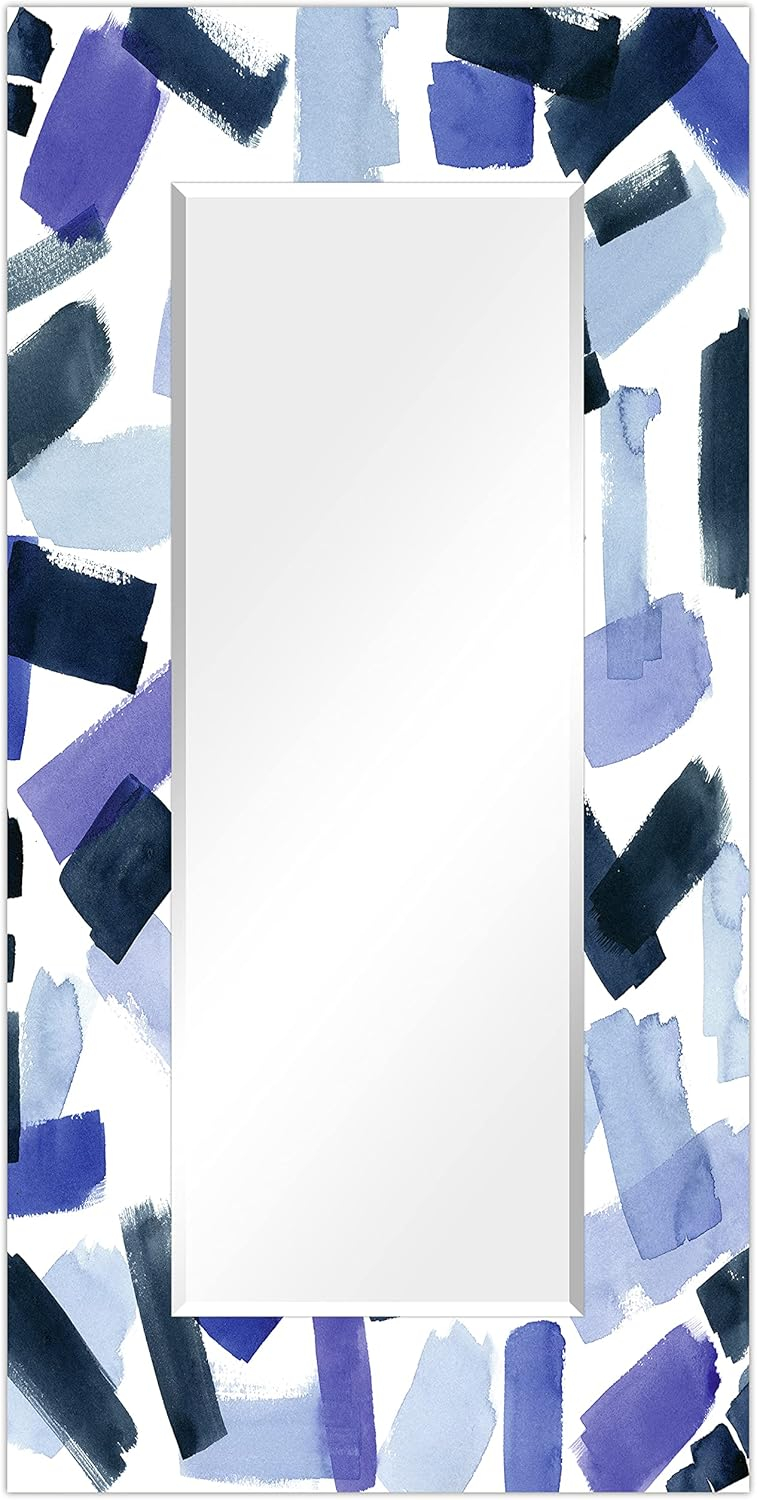 Empire Art Direct Cerulean Strokes Rectangular Beveled Mirror on Free Floating Reverse Printed Tempered Art Glass, 72" x 36" x 0.4", Ready to Hang