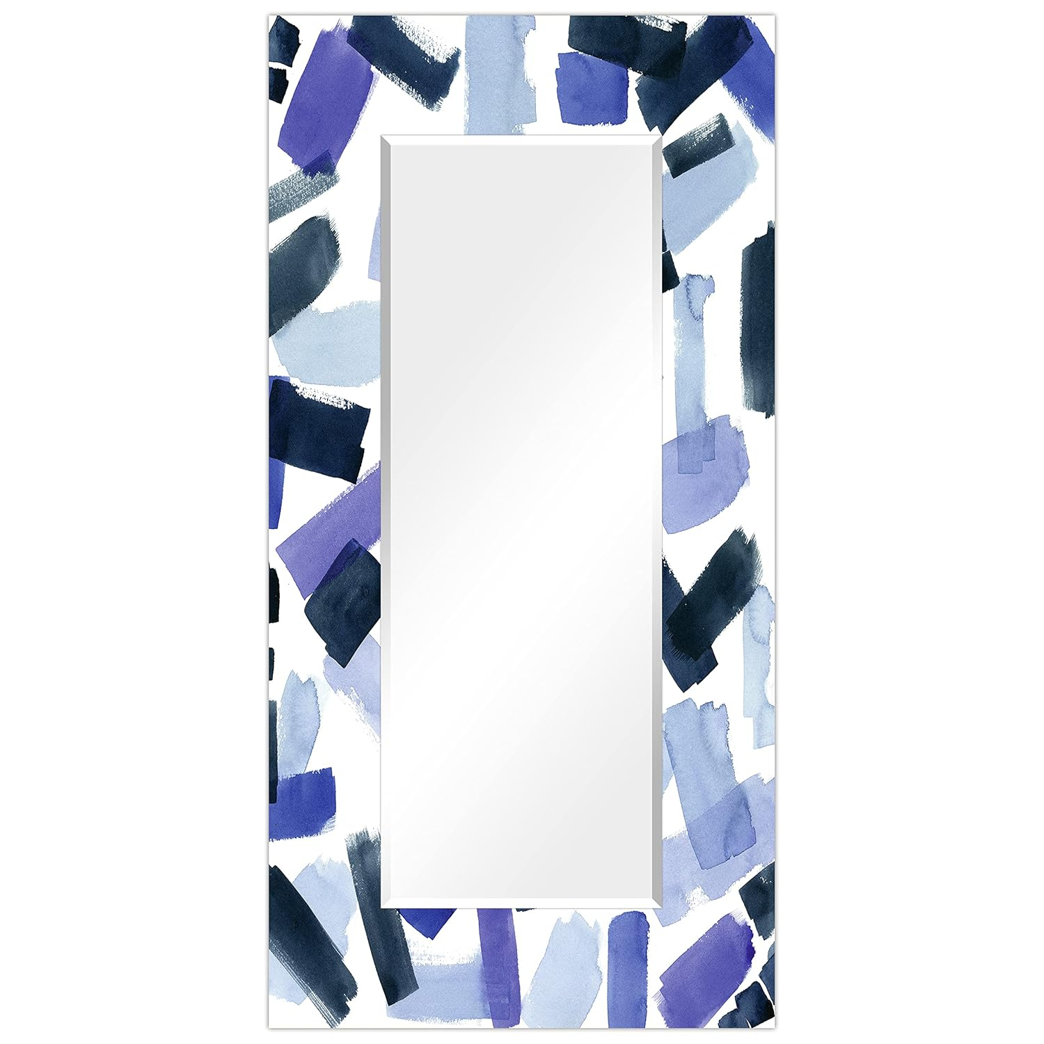 Empire Art Direct Cerulean Strokes Rectangular Beveled Mirror on Free Floating Reverse Printed Tempered Art Glass, 72" x 36" x 0.4", Ready to Hang