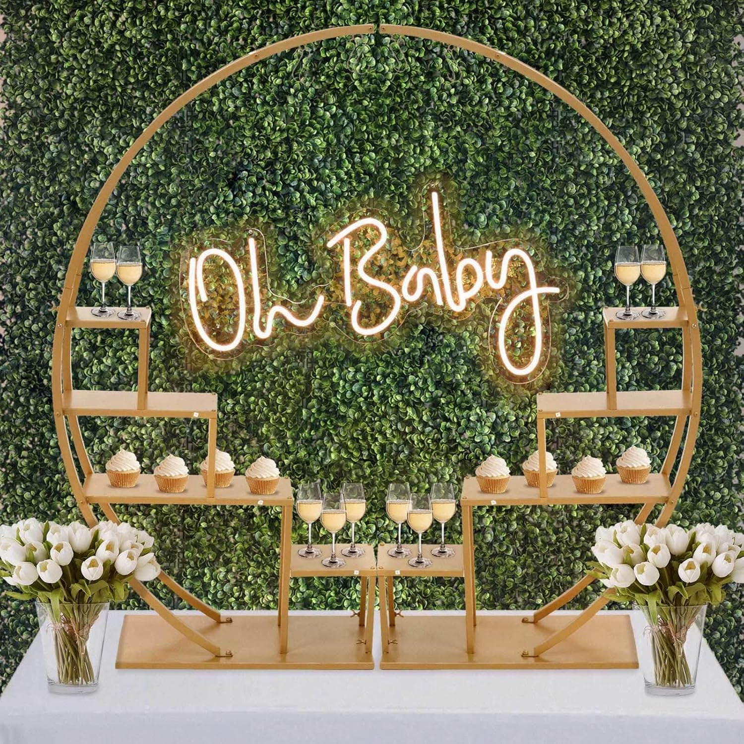 Efavormart 40.55" x 14.17" x 3.94" 4-Tier Gold Metal Half Moon Plant Stand