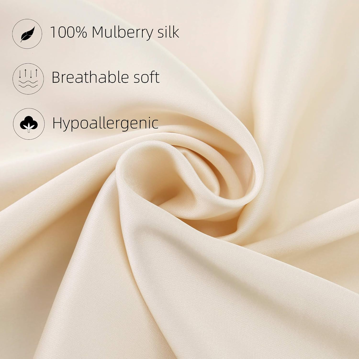 100% Silk Pillow Cases 2 Pack, Mulberry Silk Pillowcase for Hair and Skin with Hidden Zipper, Soft Breathable Smooth Cooling Silk Pillowcase for Sleeping Women (Buff Beige, King)