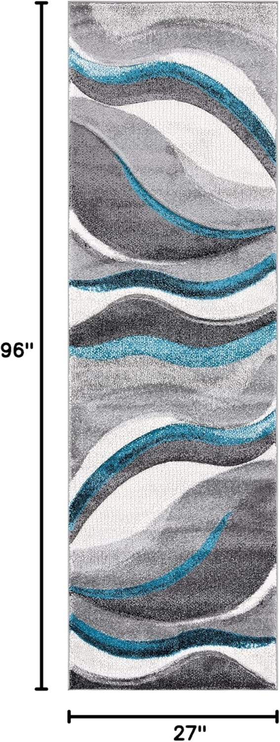 SAFAVIEH Hollywood Dalton Abstract Runner Rug, Grey/Turquoise, 2'3" x 8'
